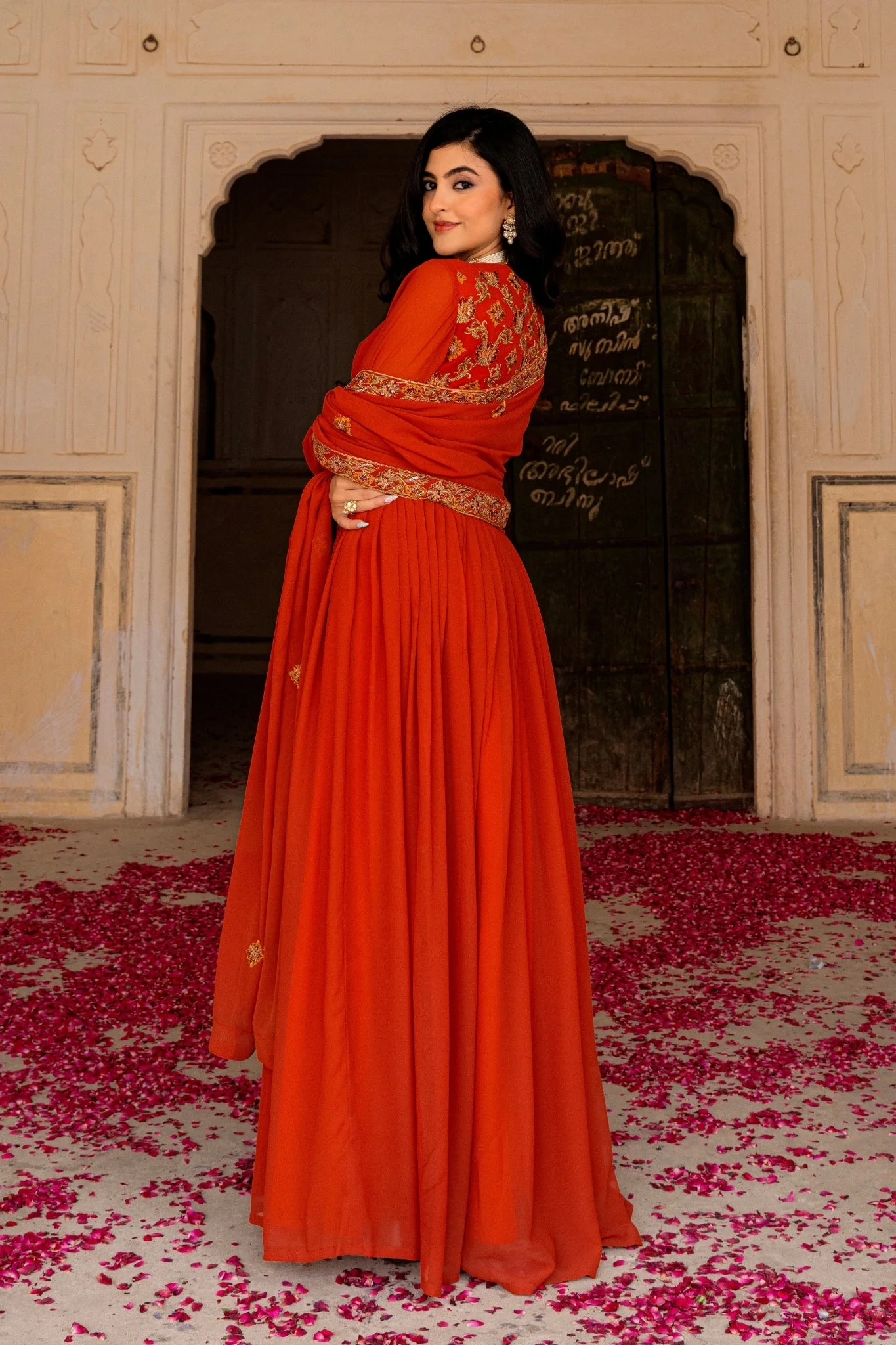 Radiant Orange Georgette Anarkali With Intricate Embroidered Detailing - Image 6