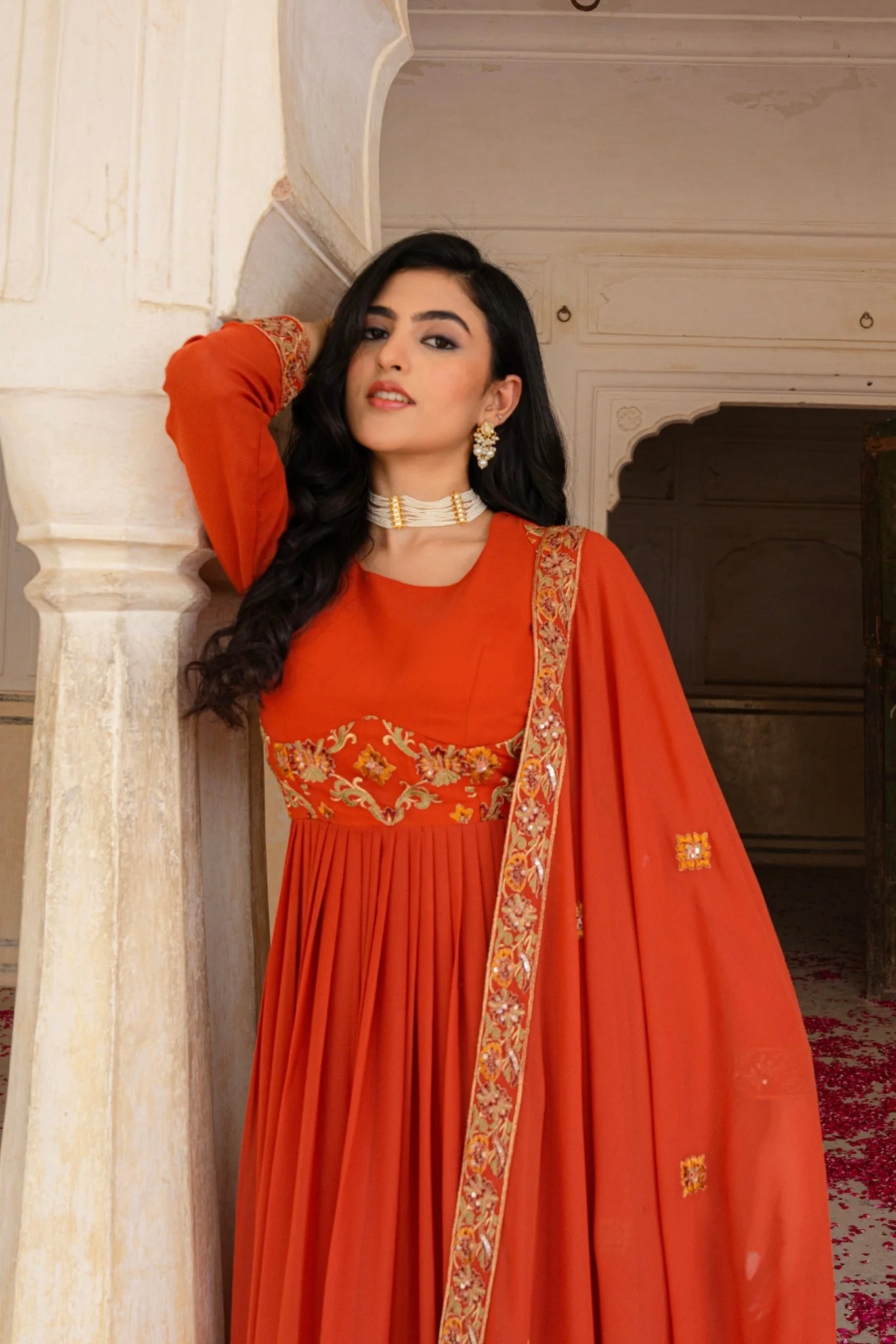 Radiant Orange Georgette Anarkali With Intricate Embroidered Detailing - Image 7