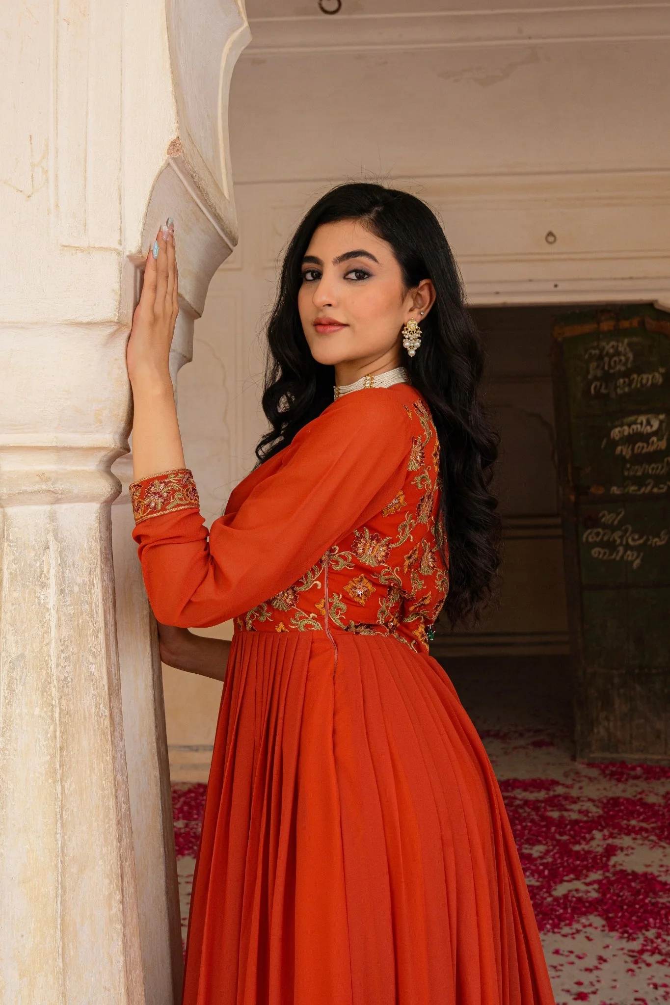 Radiant Orange Georgette Anarkali With Intricate Embroidered Detailing - Image 8