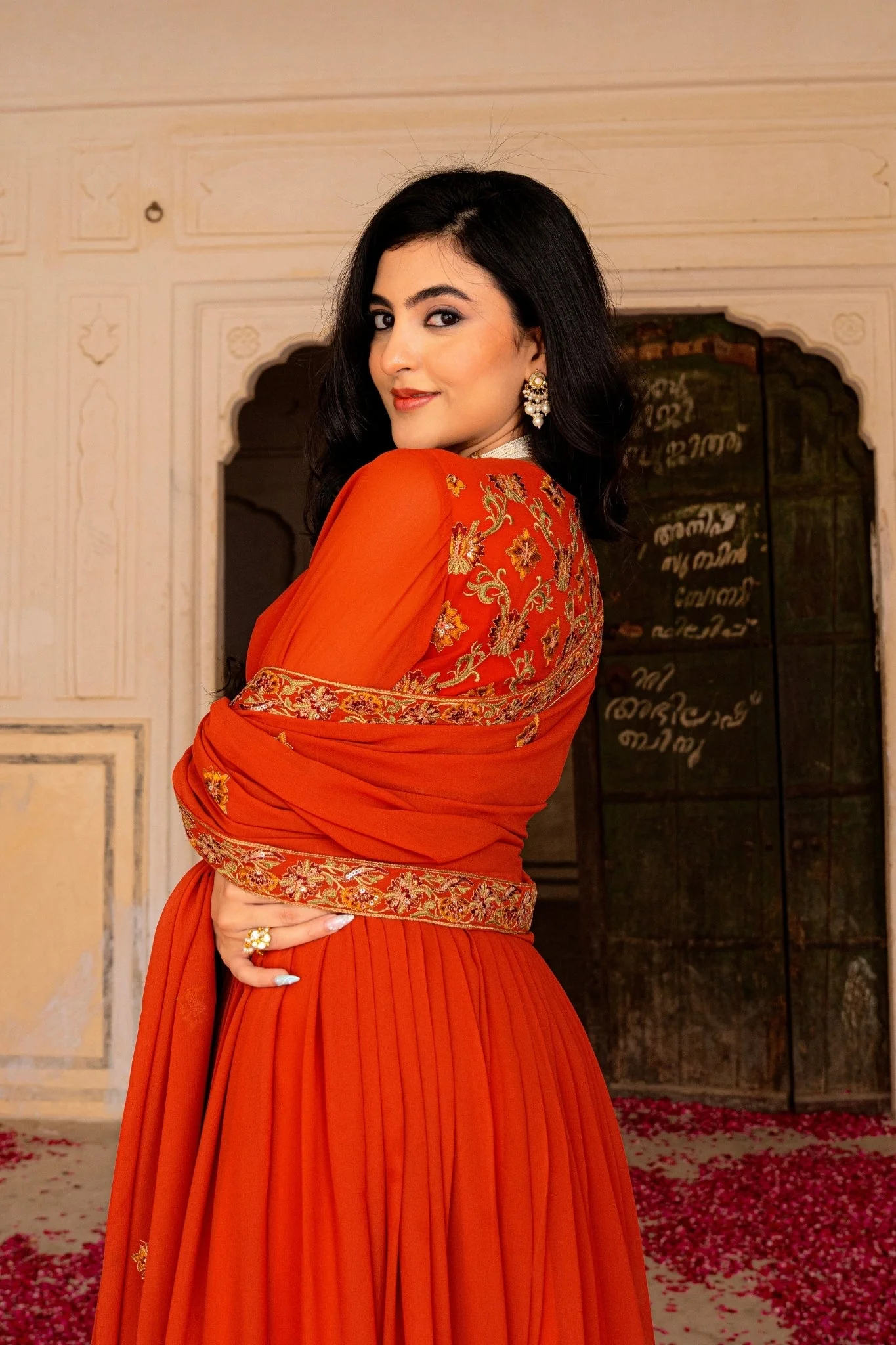 Radiant Orange Georgette Anarkali With Intricate Embroidered Detailing - Image 9
