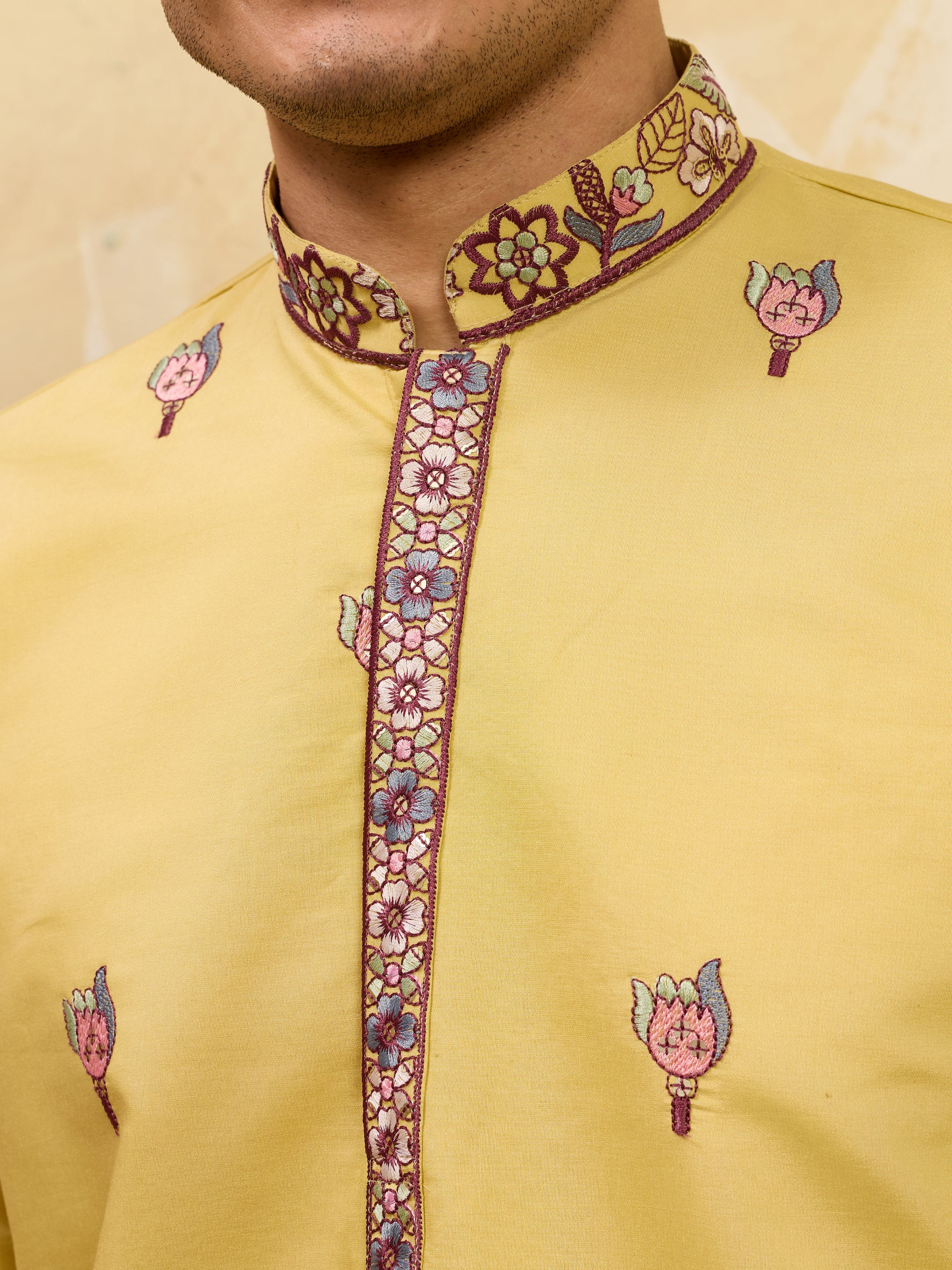 Radiant Yellow Viscose Silk Embroidered Kurta with Dupatta - Image 3