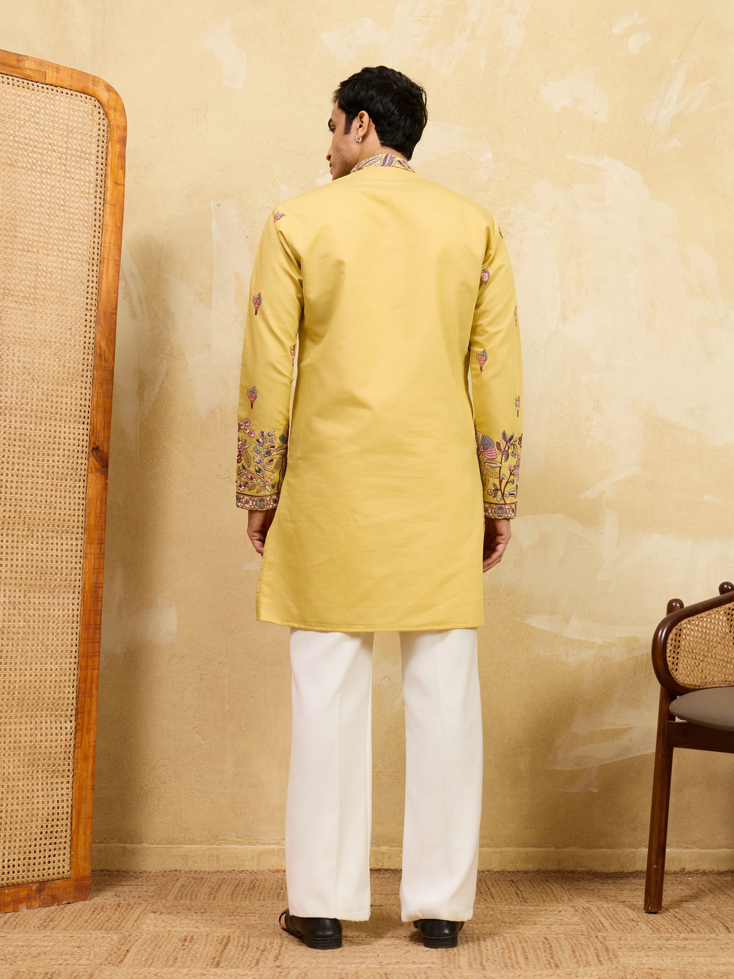 Radiant Yellow Viscose Silk Embroidered Kurta with Dupatta - Image 7