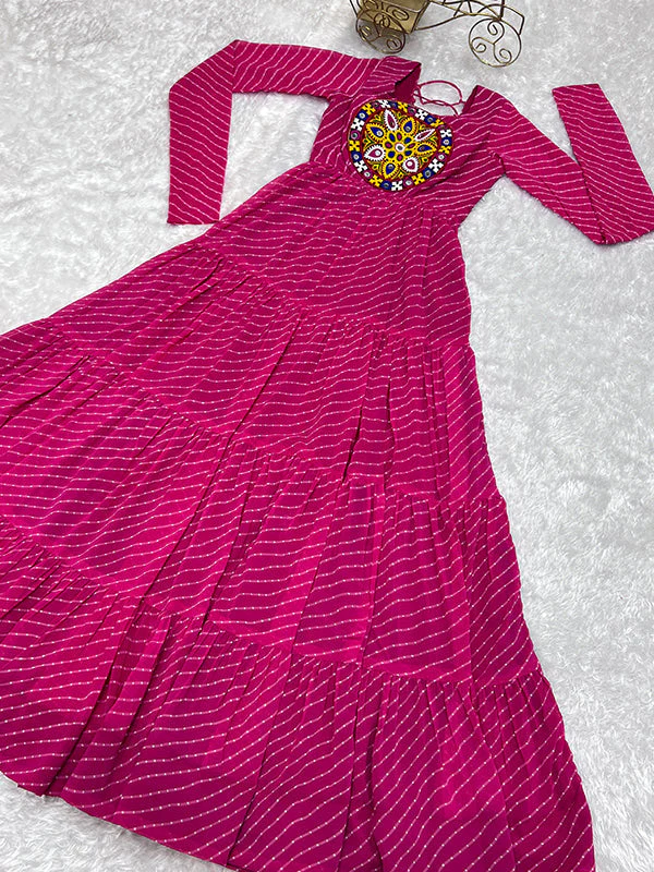 Rani Pink Layered Embroidered & Printed Anarkali Gown - Image 10