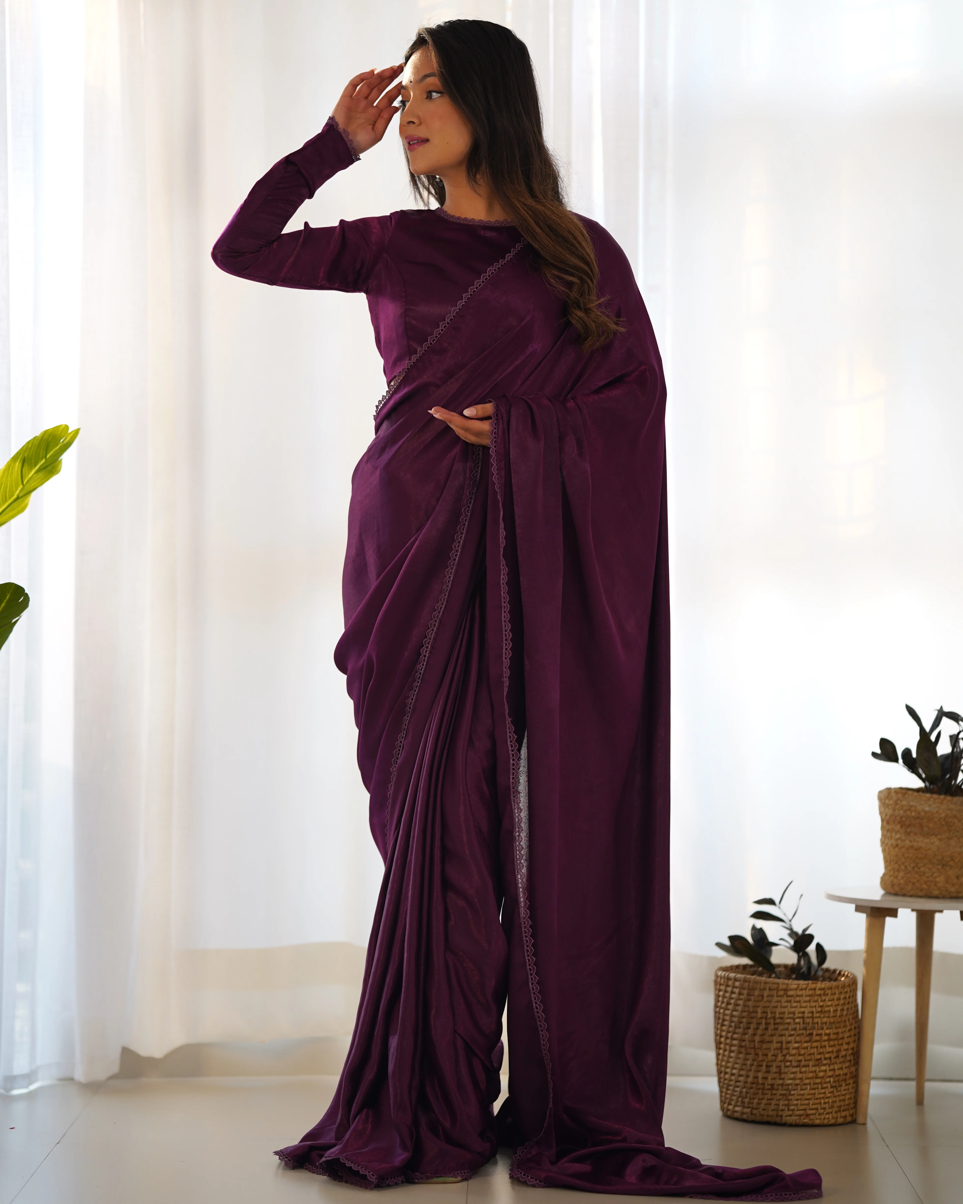 Ready To Wear Predrapped Ready To Wear Saree With Full Stitched Blouse Premium Marble Velvet Fabric - Image 3