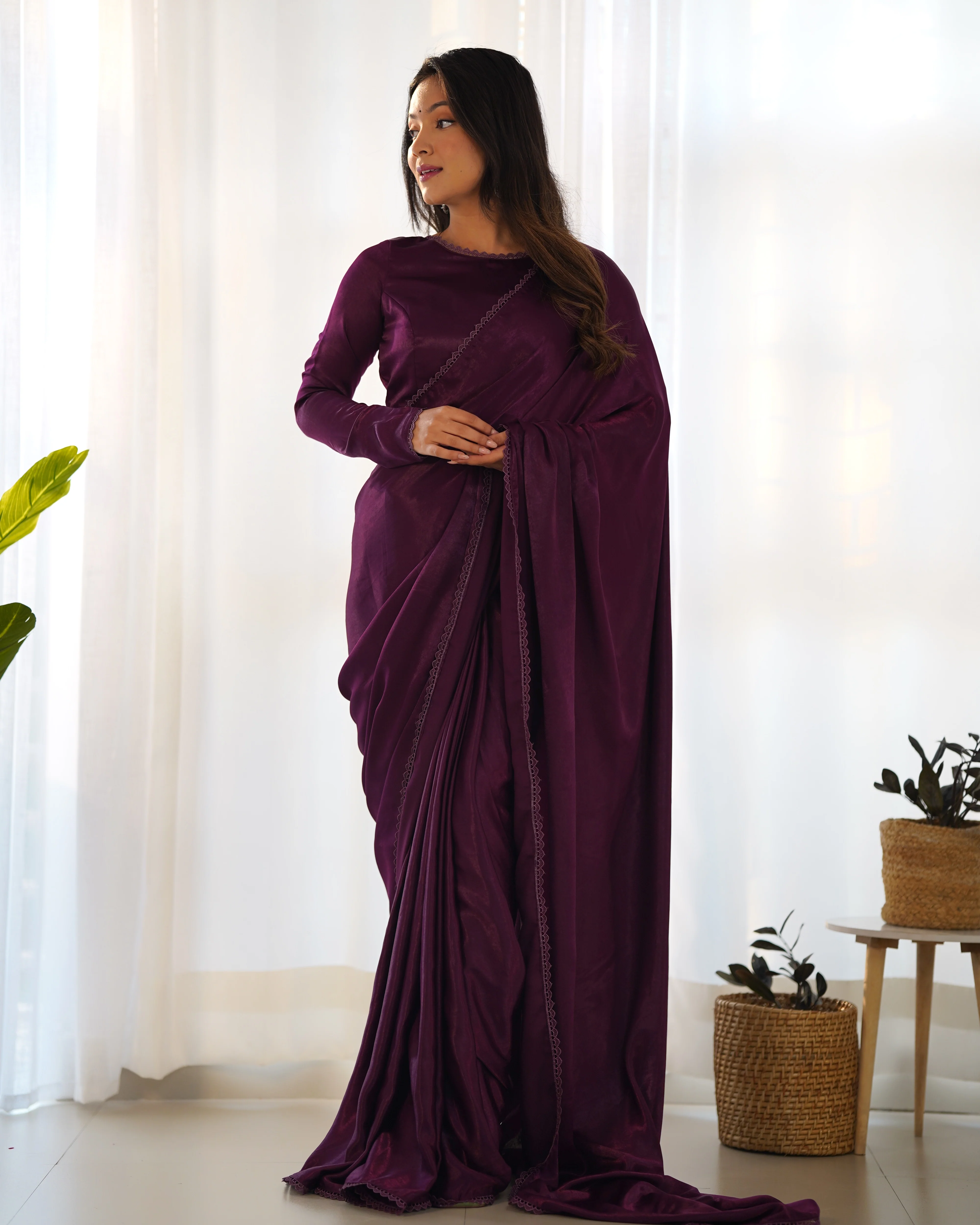 Ready To Wear Predrapped Ready To Wear Saree With Full Stitched Blouse Premium Marble Velvet Fabric - Image 4