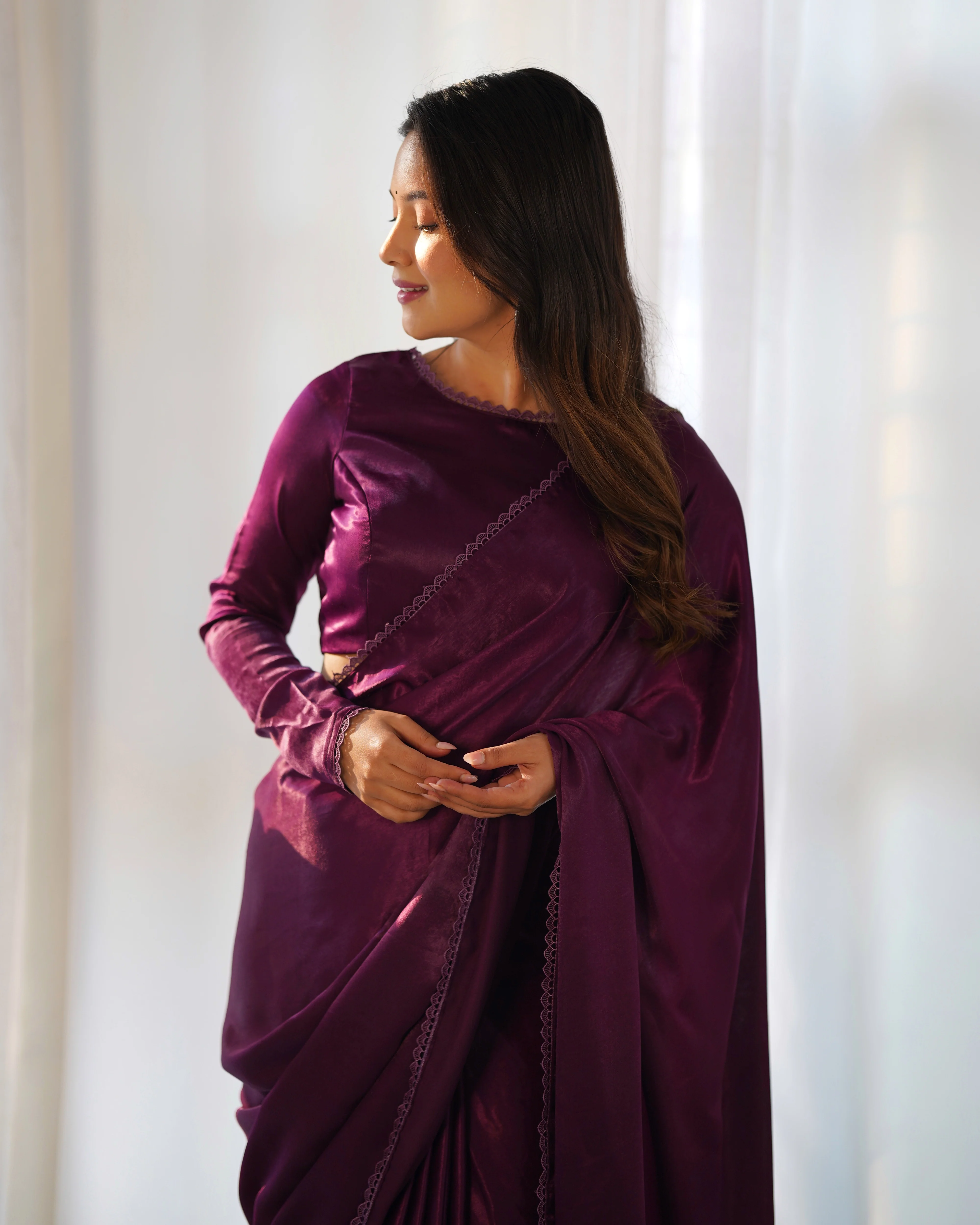 Ready To Wear Predrapped Ready To Wear Saree With Full Stitched Blouse Premium Marble Velvet Fabric - Image 5