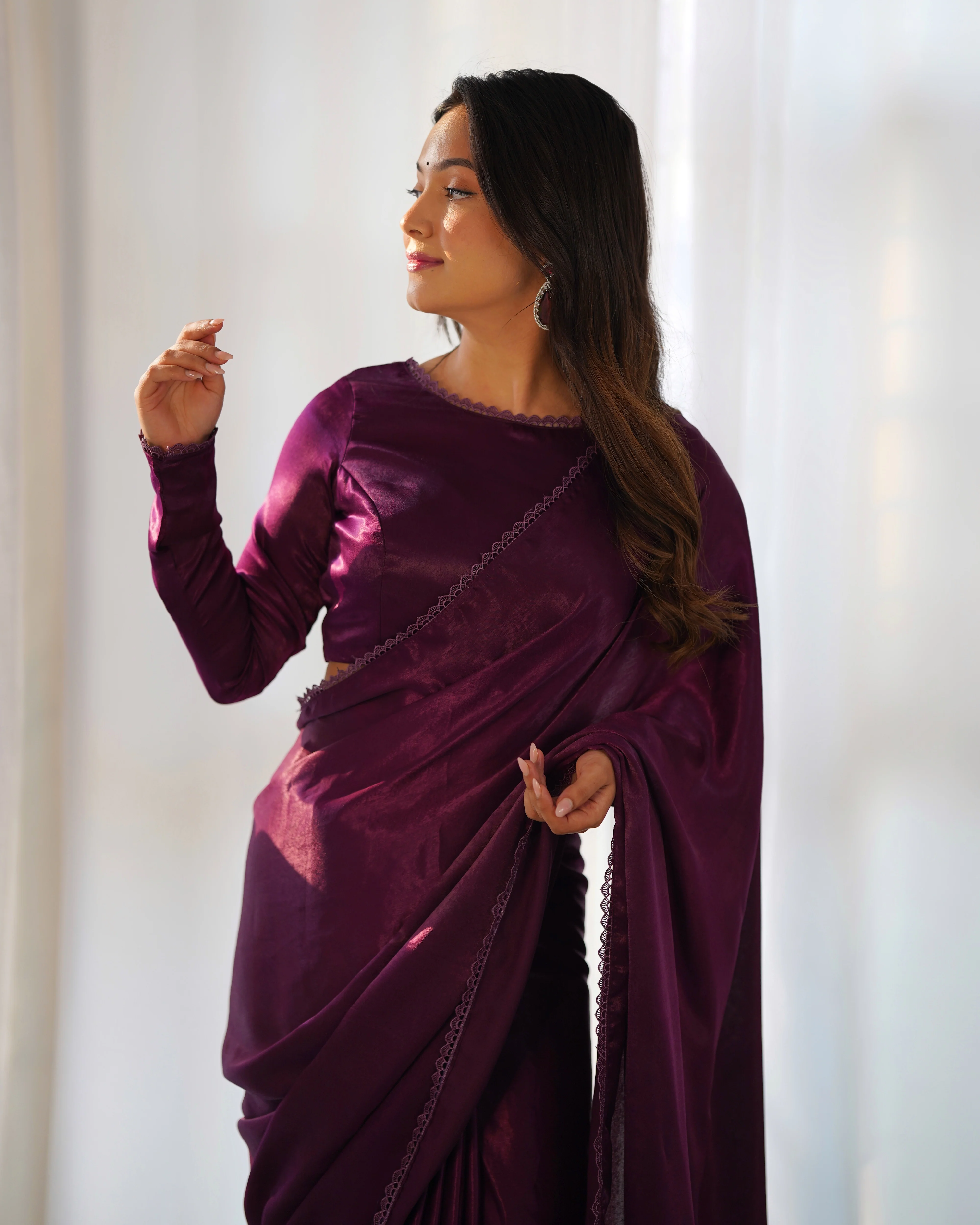 Ready To Wear Predrapped Ready To Wear Saree With Full Stitched Blouse Premium Marble Velvet Fabric - Image 6