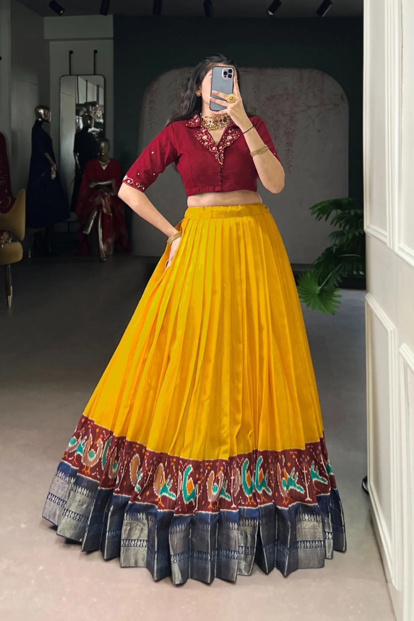 Ready-to-Wear Zari Woven Poly-Cotton Lehenga with Hand-Embroidered Cotton Blouse - Image 2