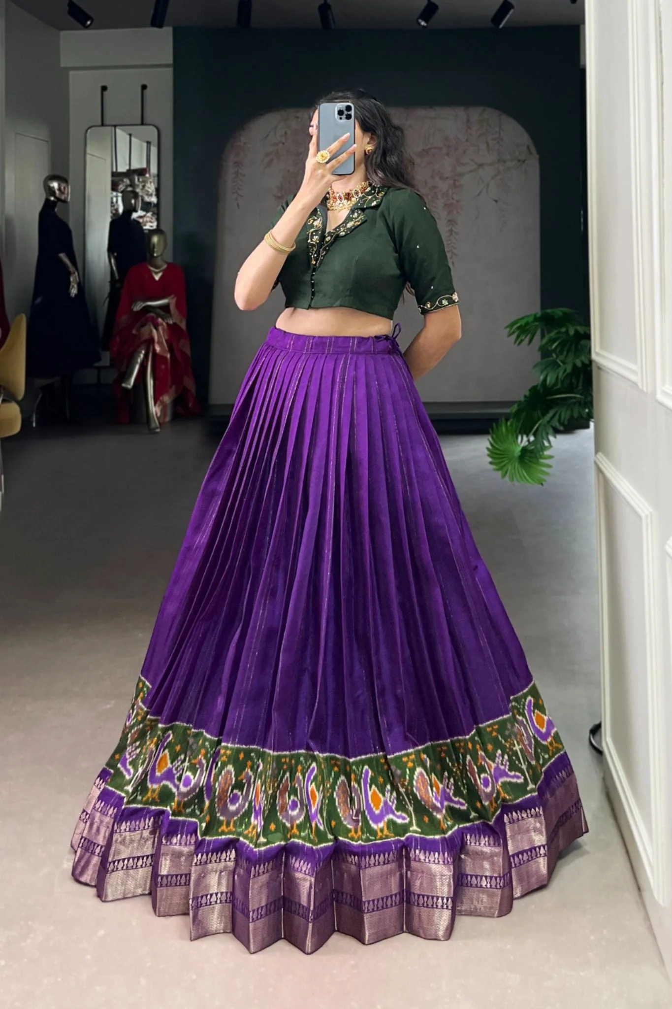 Ready-to-Wear Zari Woven Poly-Cotton Lehenga with Hand-Embroidered Cotton Blouse - Image 5