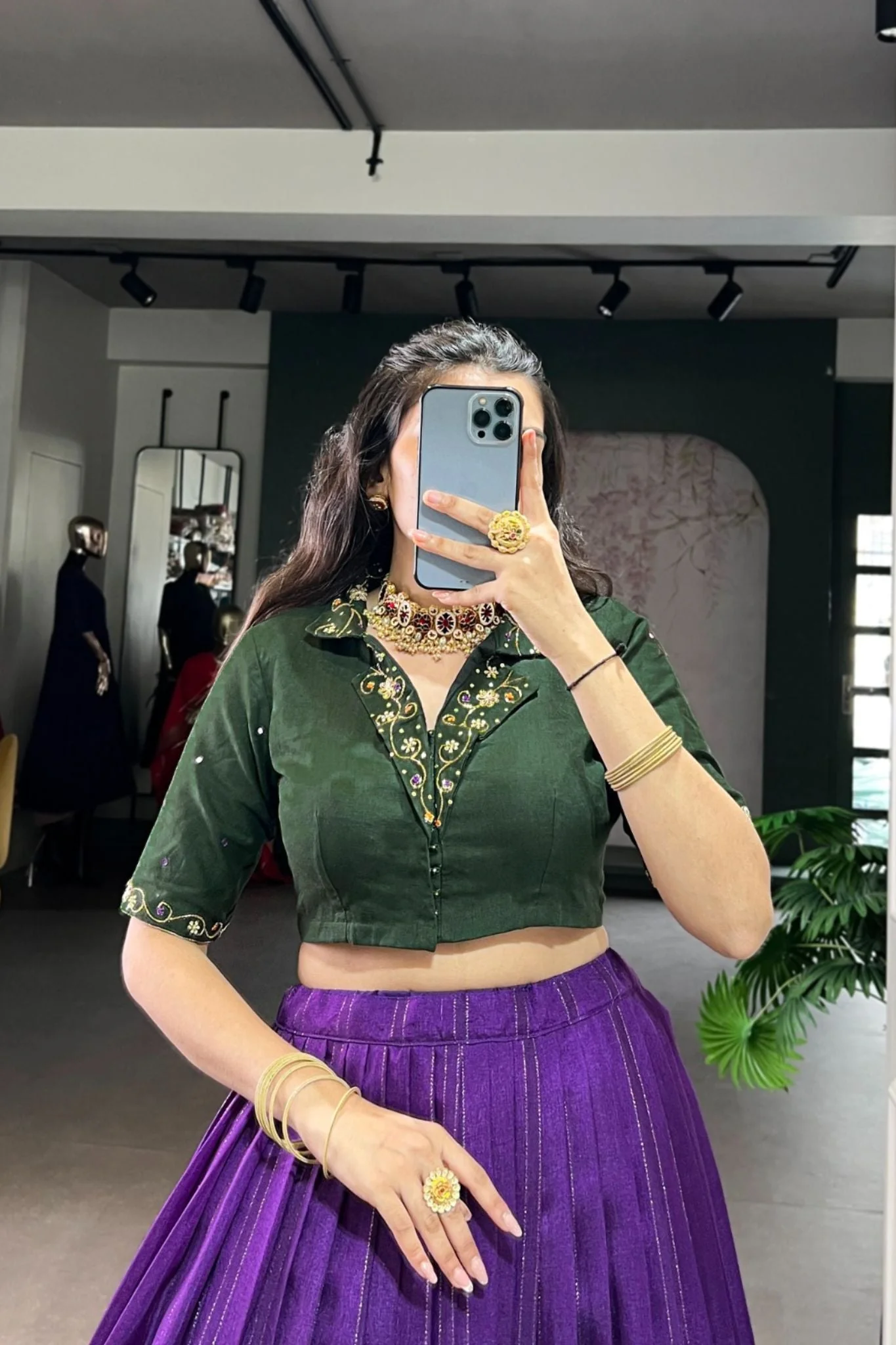 Ready-to-Wear Zari Woven Poly-Cotton Lehenga with Hand-Embroidered Cotton Blouse - Image 6