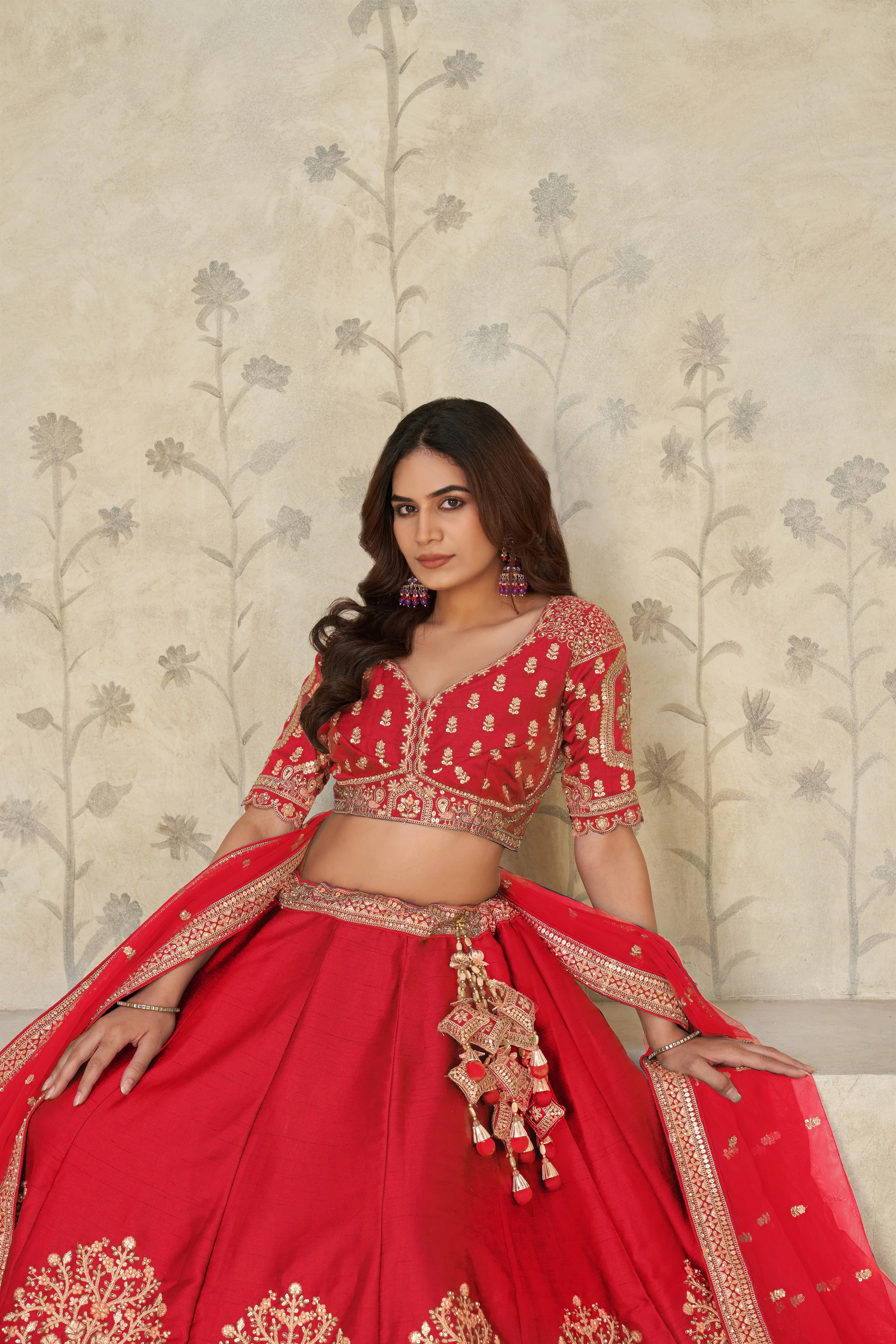 Red Grandeur Luxury Zari Embroidered Premium Bridal Lehenga Choli Set - Image 3