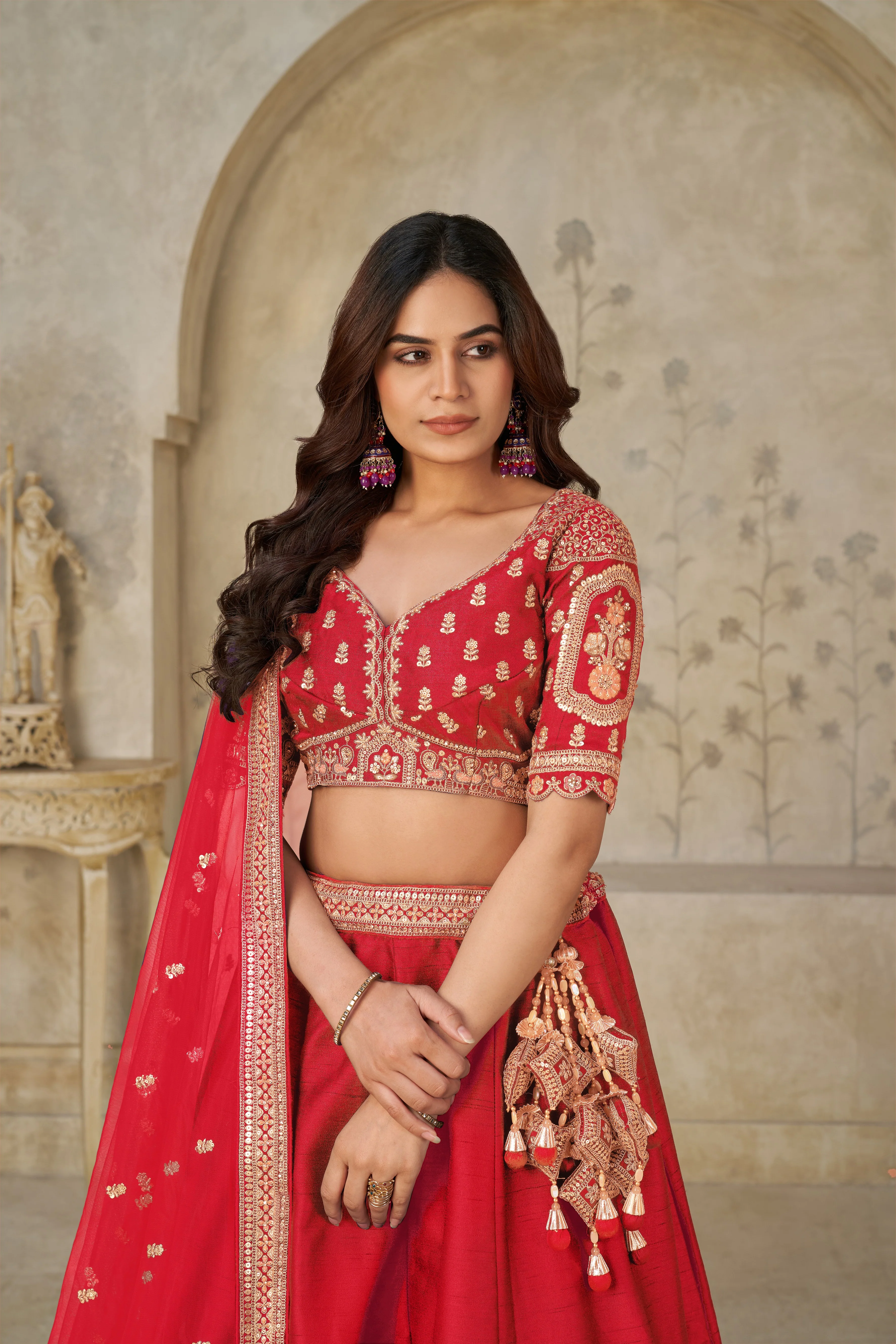 Red Grandeur Luxury Zari Embroidered Premium Bridal Lehenga Choli Set - Image 4