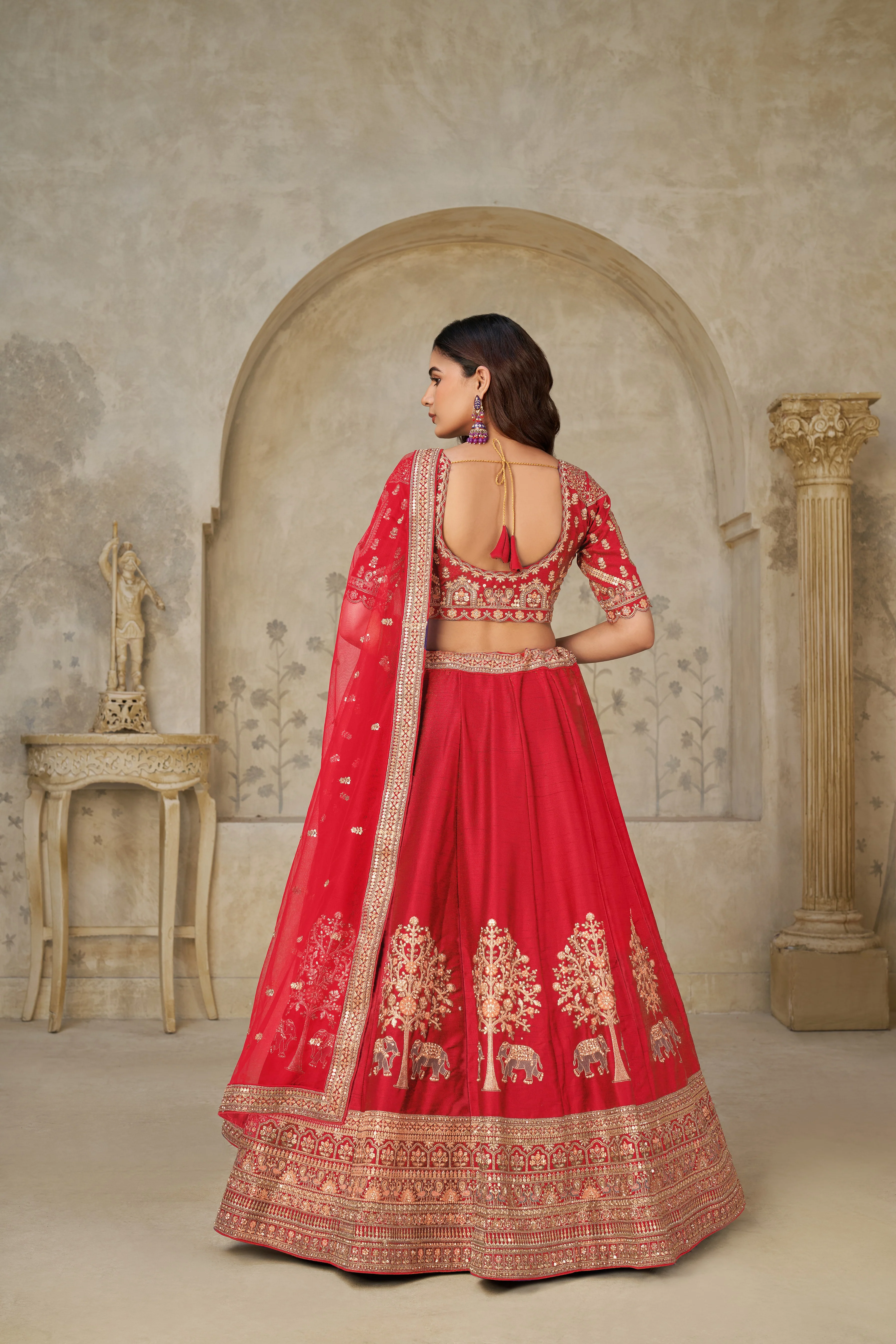 Red Grandeur Luxury Zari Embroidered Premium Bridal Lehenga Choli Set - Image 5