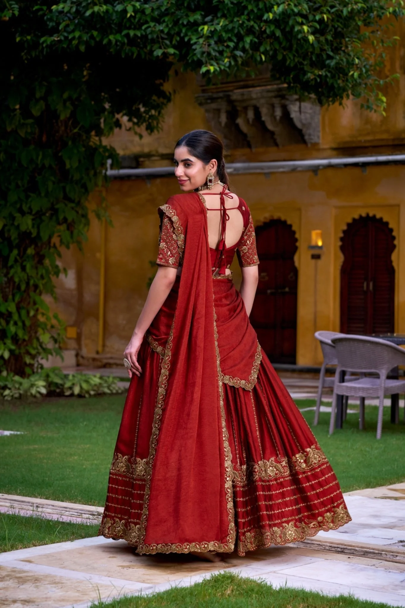 Red Orange Rangoli Crush Designer Sequins With Tread Embroidered Wedding Lehenga Choli - Image 5