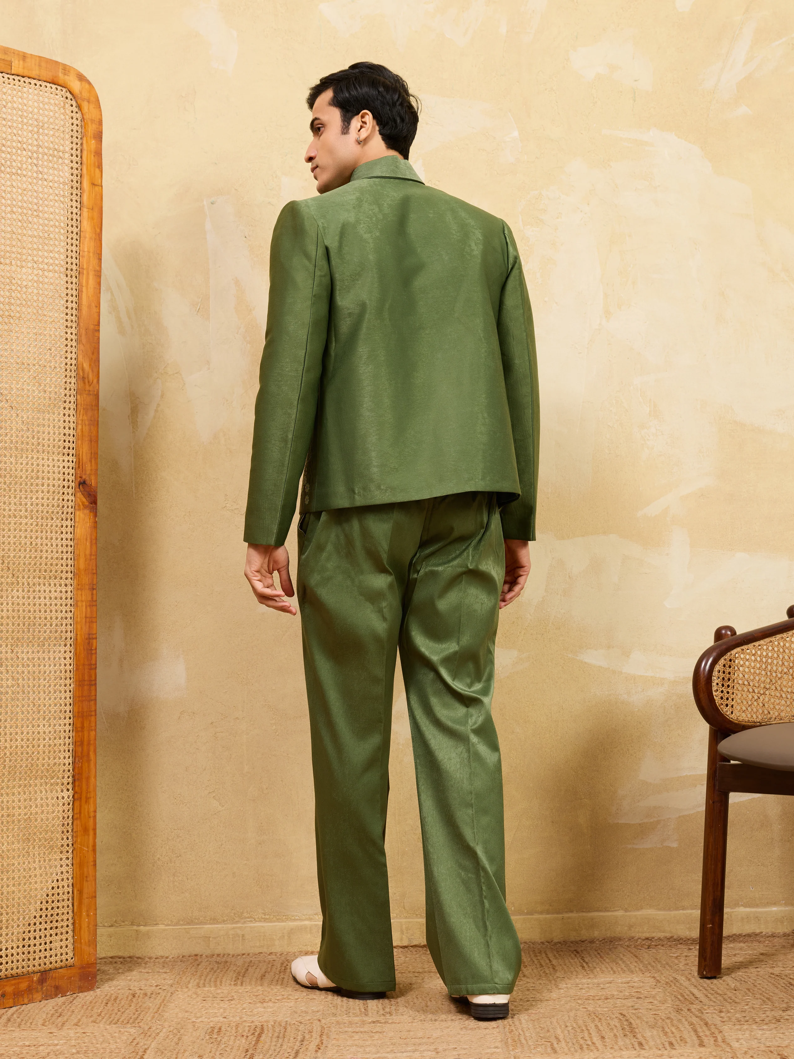 Regal Green Bomber Jacket with Thread Work and Pant for Mens - Image 6