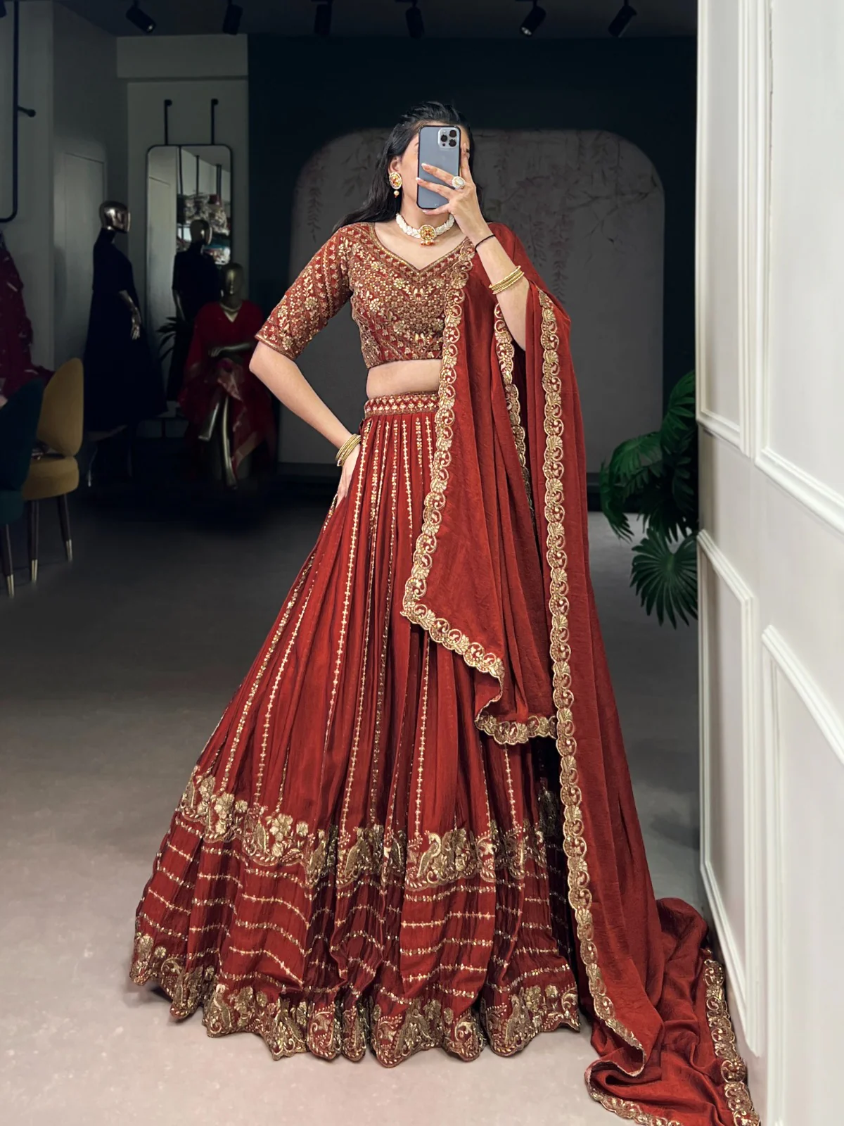Regal Maroon Rangoli Silk Lehenga Choli Set With Dupatta