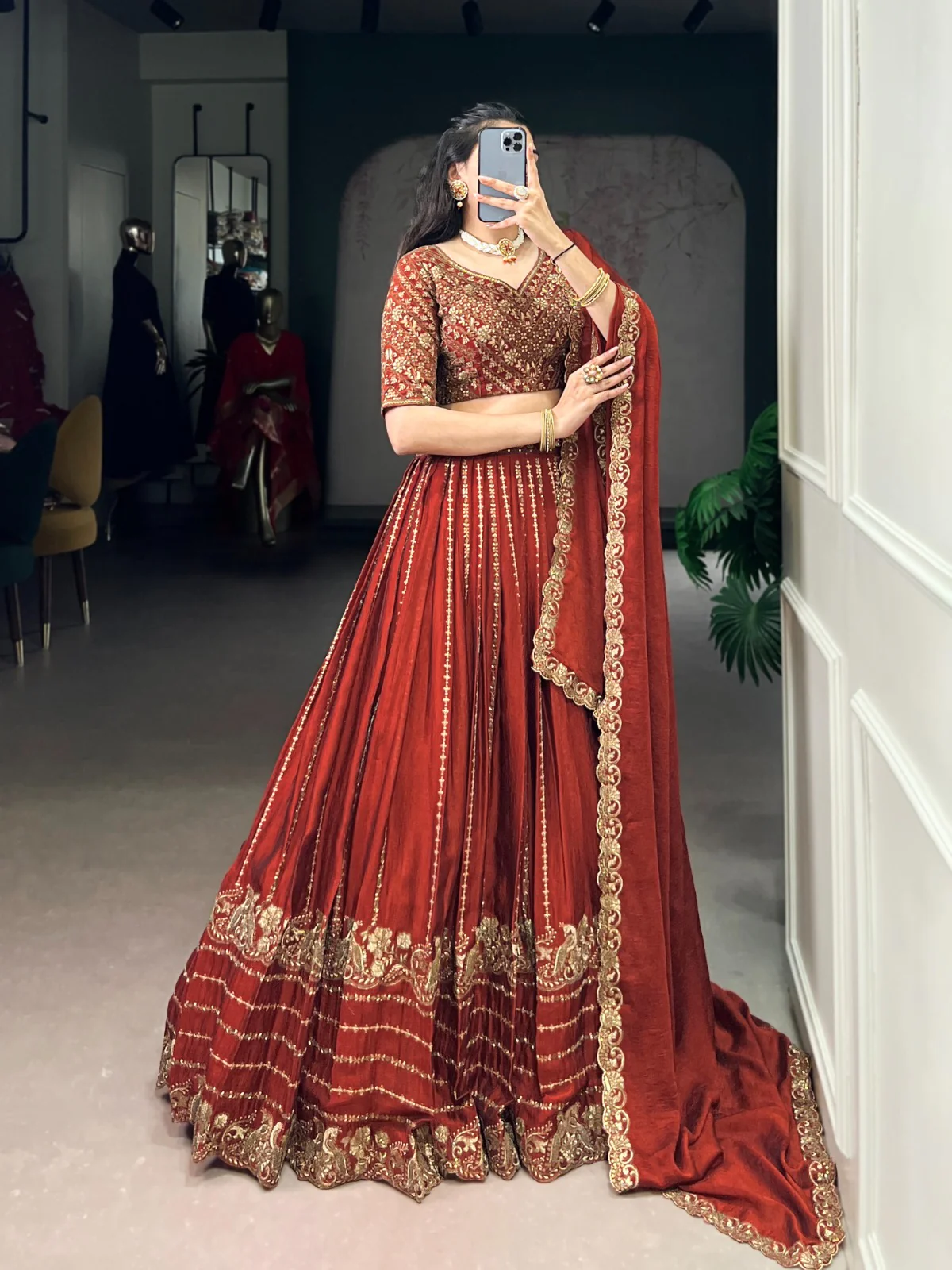 Regal Maroon Rangoli Silk Lehenga Choli Set With Dupatta - Image 3