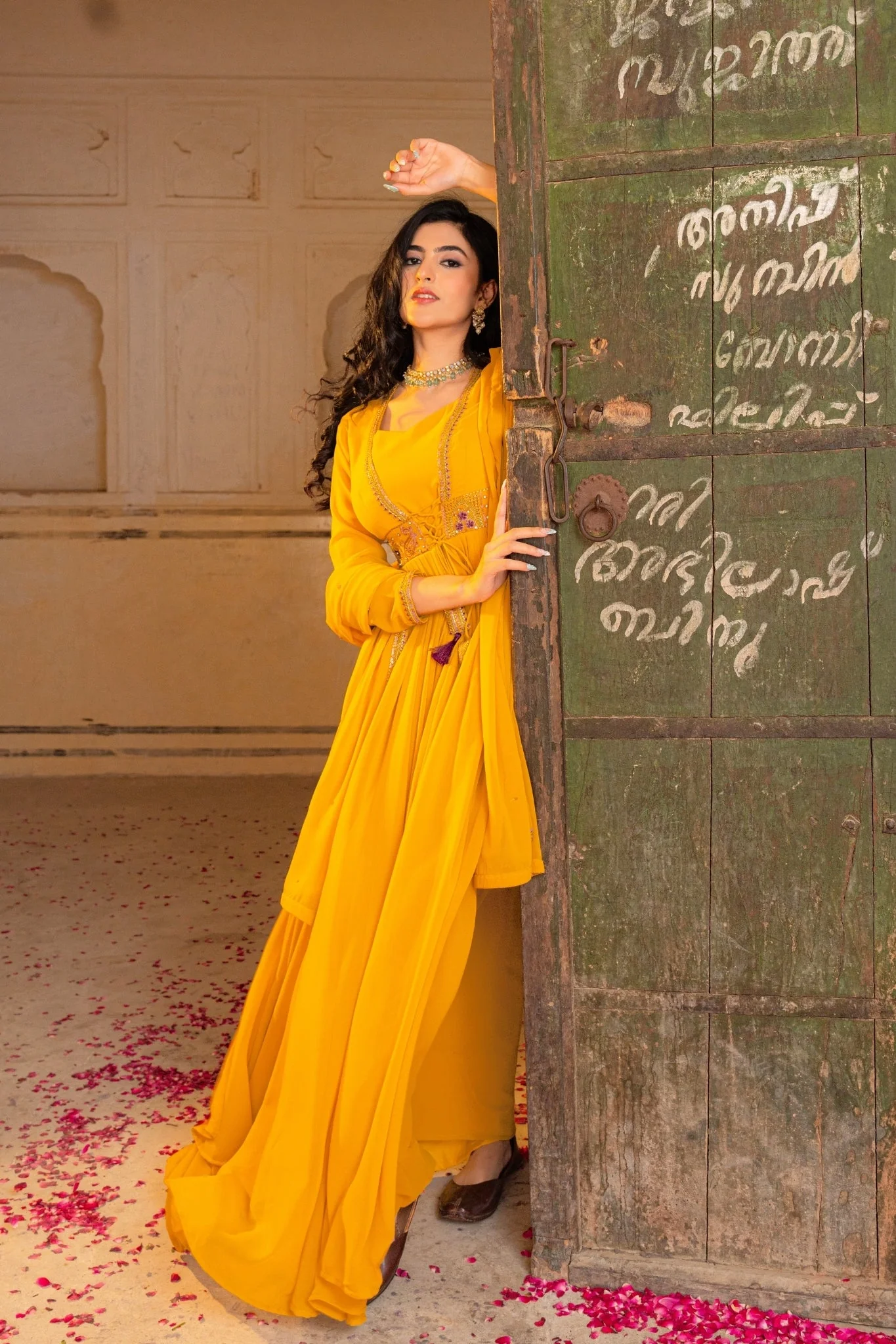 Regal Mustard Georgette Anarkali Adorned With Intricate Embroidery - Image 5
