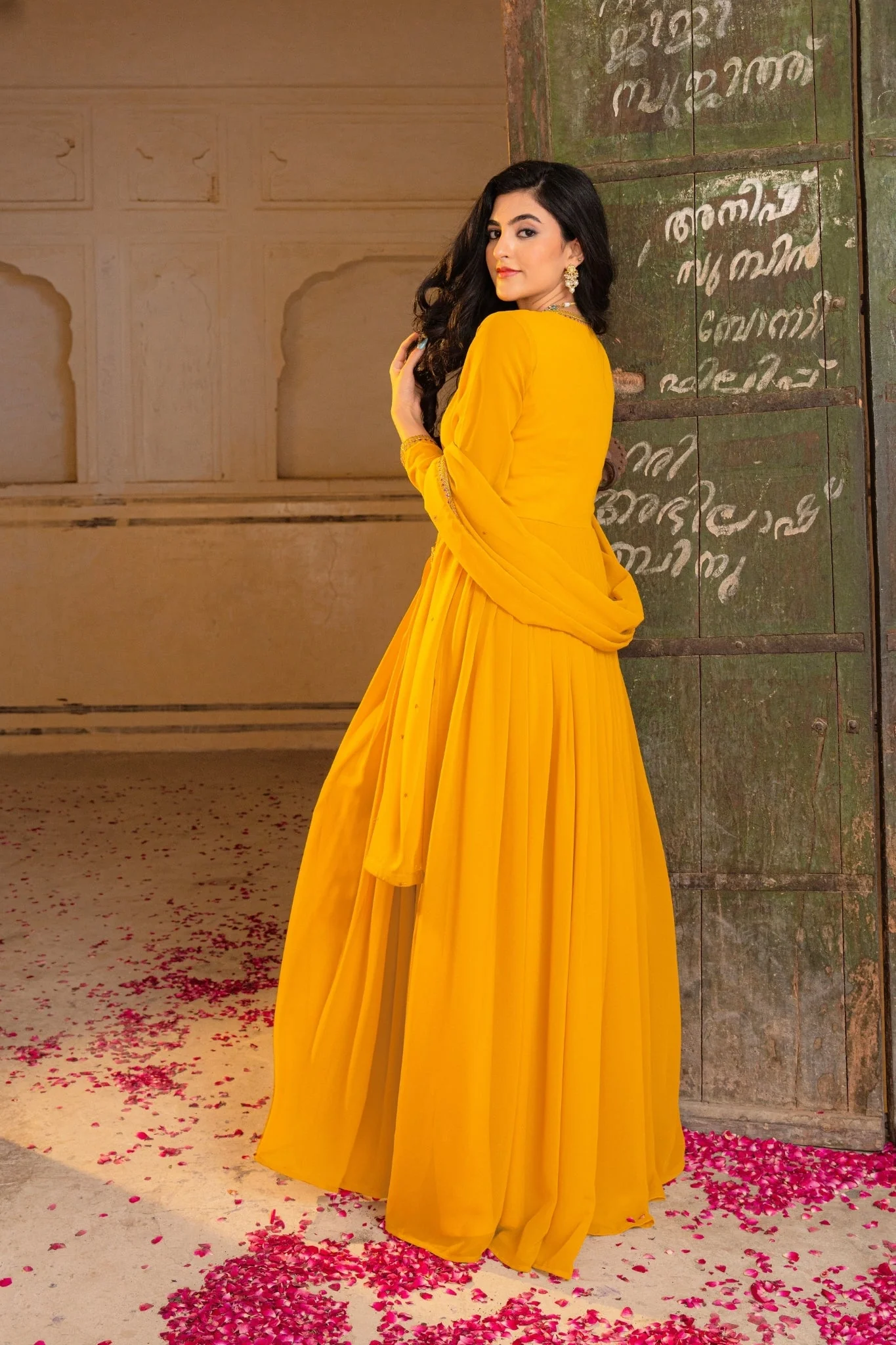 Regal Mustard Georgette Anarkali Adorned With Intricate Embroidery - Image 8