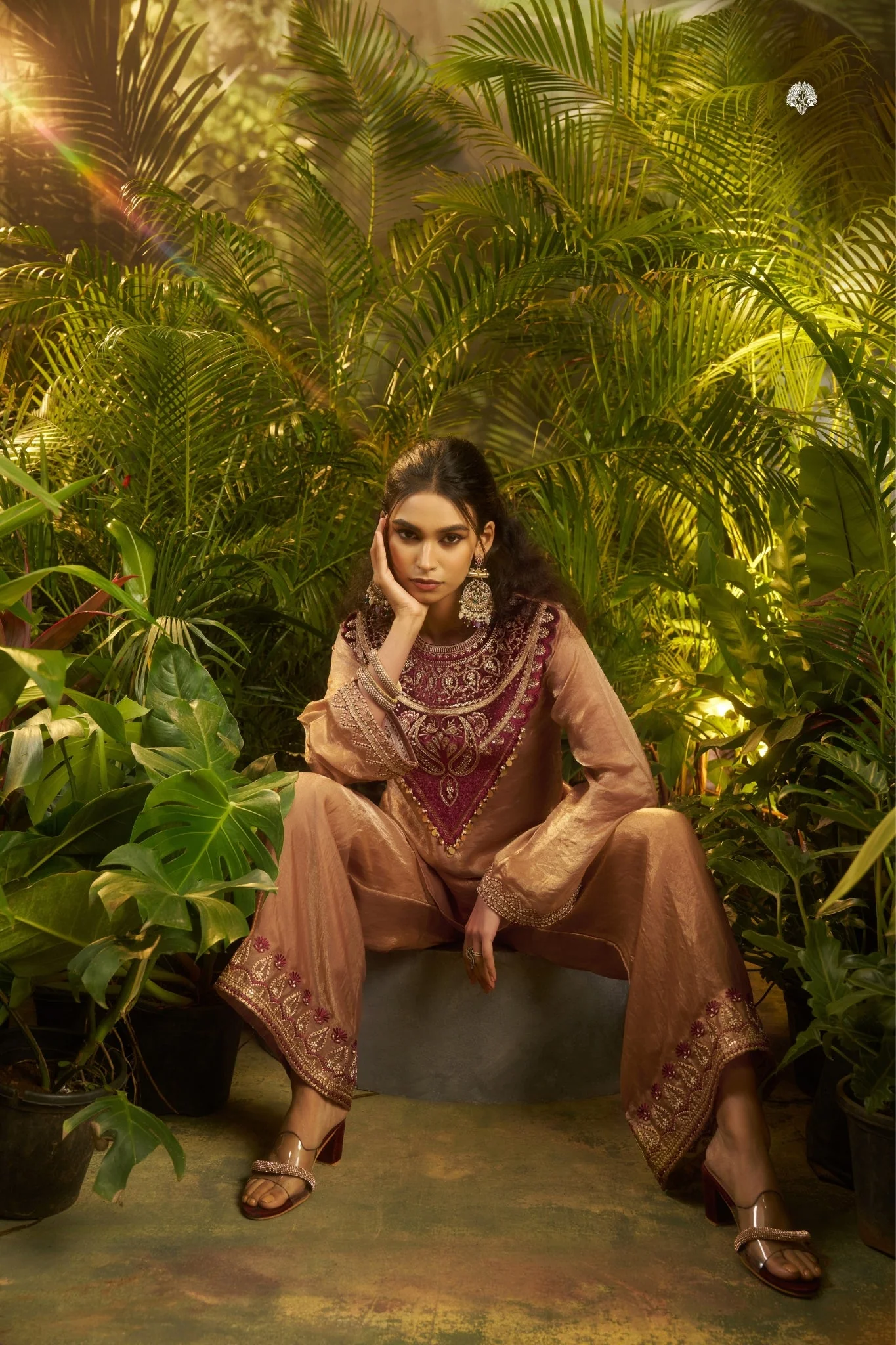Rose Gold Fendi Co Ord Set With Velvet Patch And Sequins Detailing - Image 5