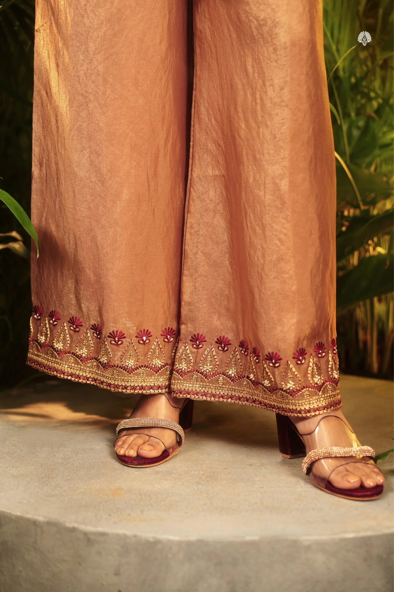 Rose Gold Fendi Co Ord Set With Velvet Patch And Sequins Detailing - Image 8