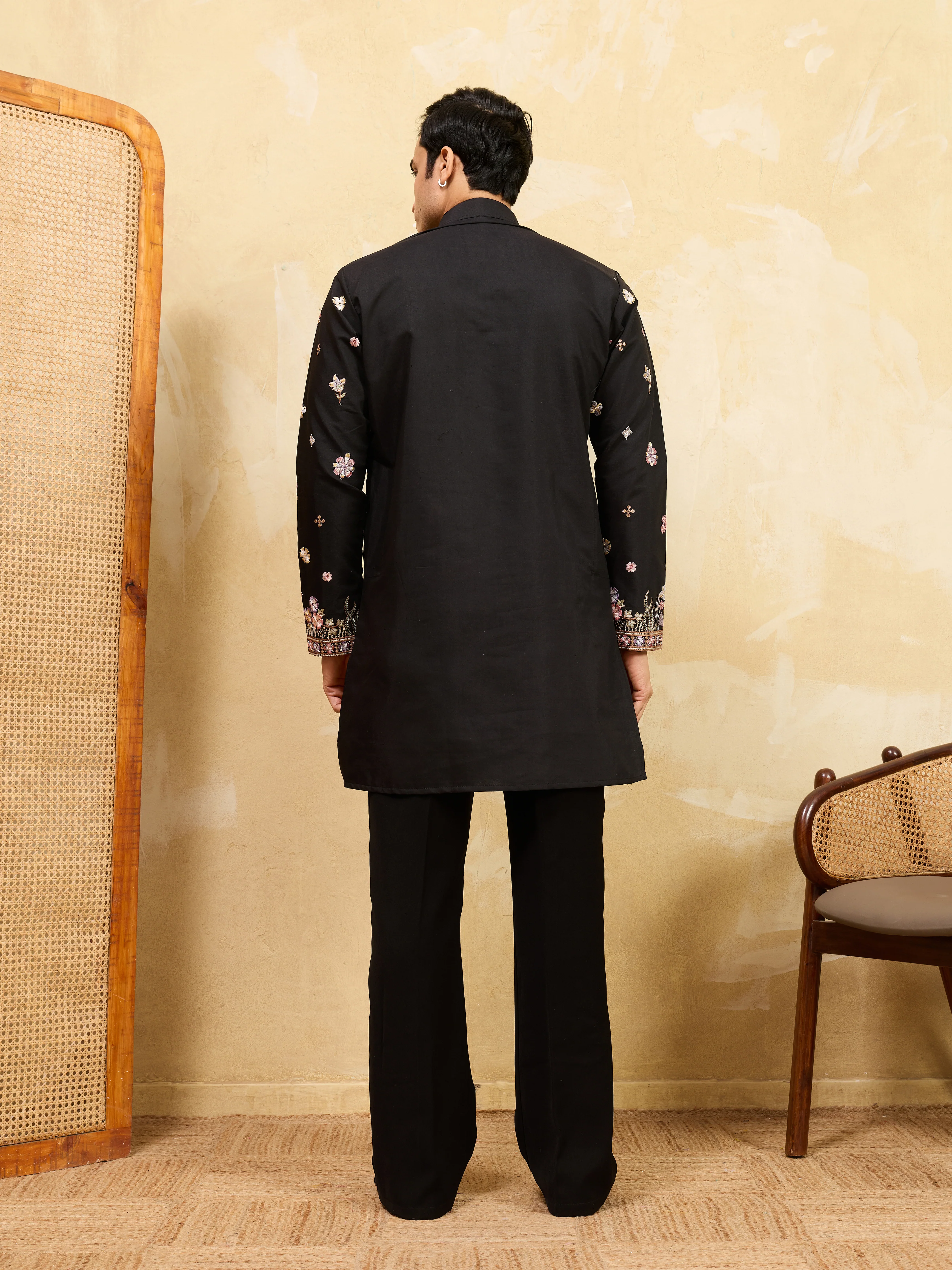 Royal Black Embroidered Designer Kurta Set with Premium Finish - Image 8
