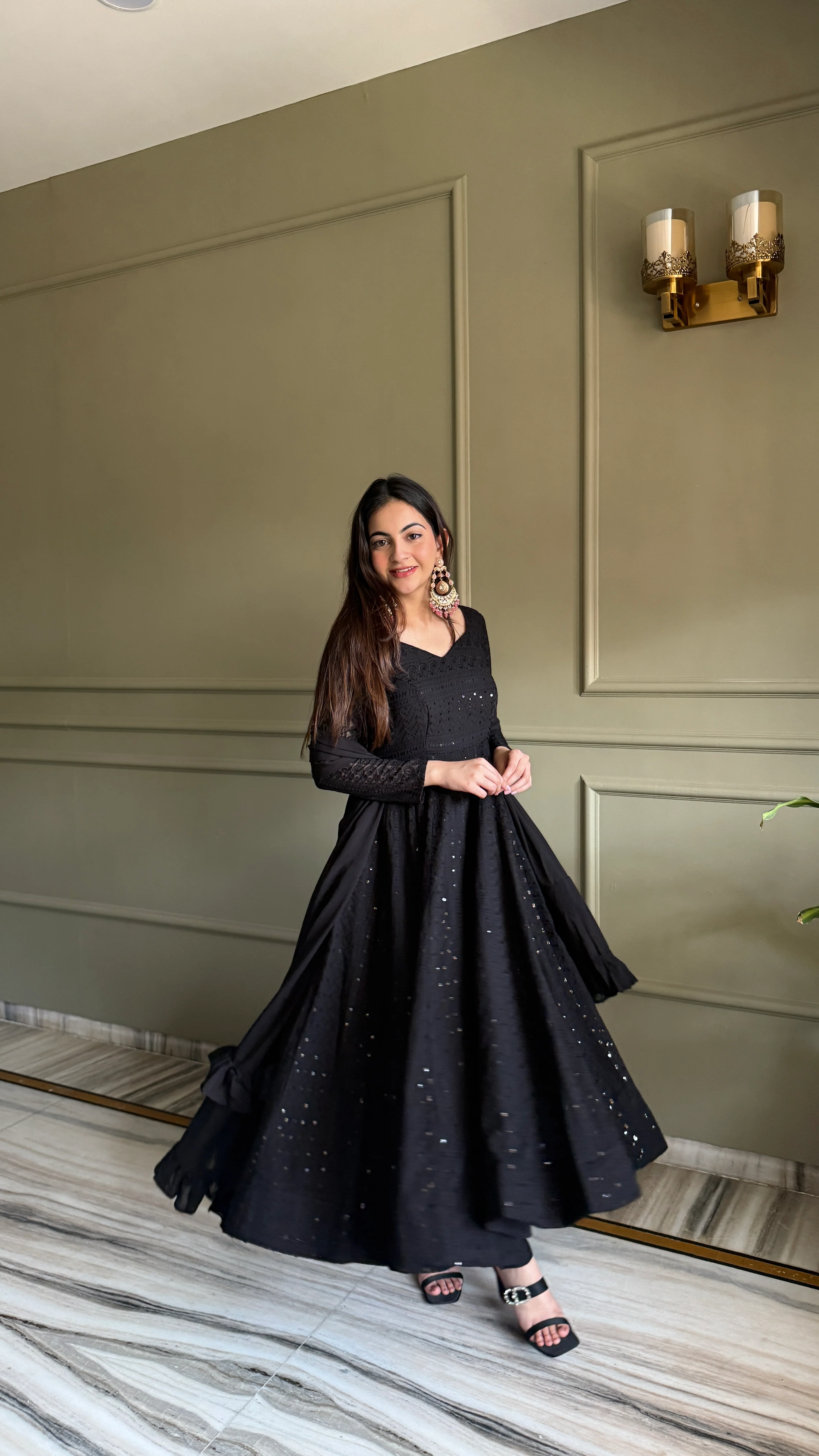 Royal Black Fox Georgette Lucknowi Anarkali Suit Set For Womens - Image 3