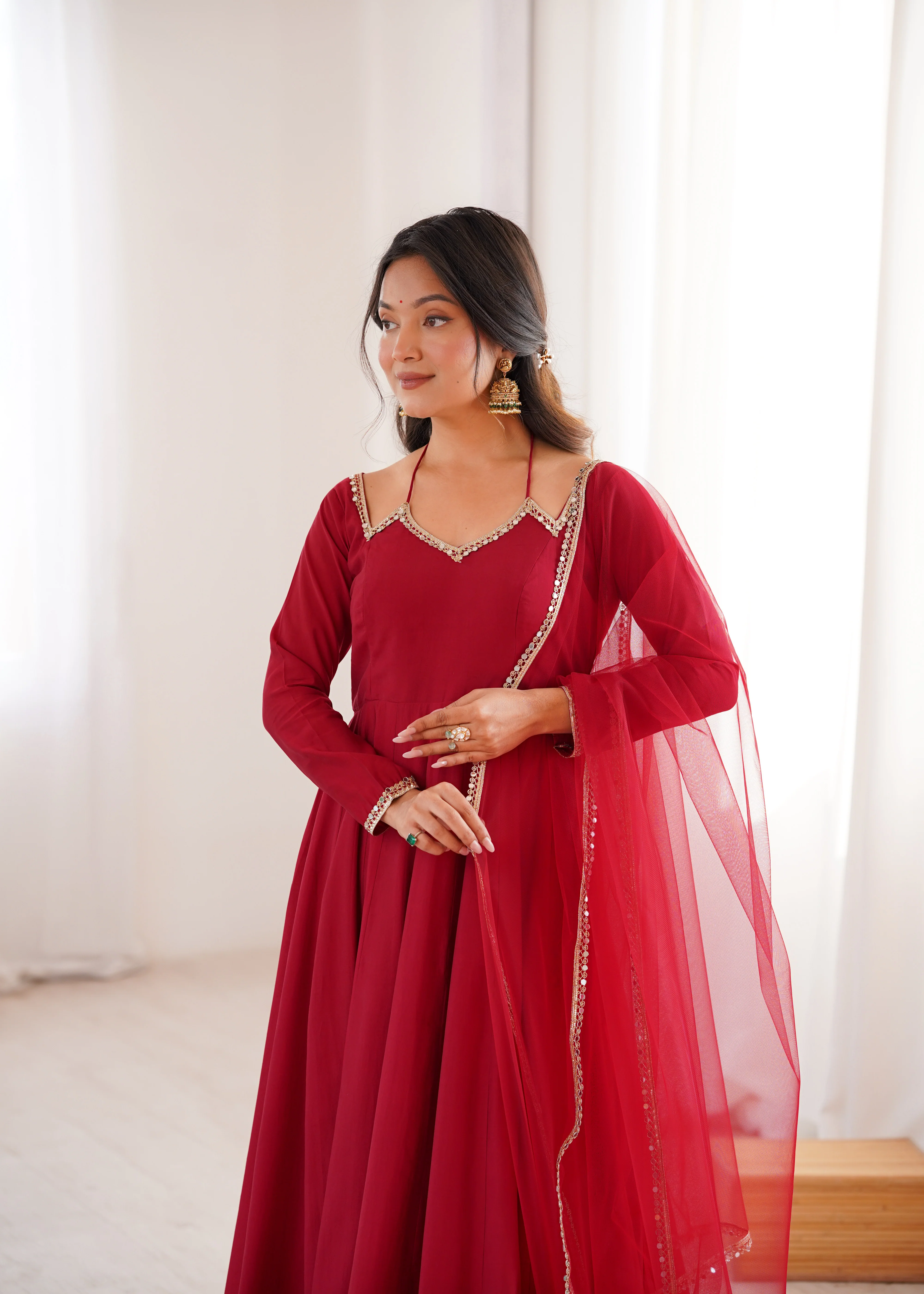 Royal Georgette Maroon Anarkali Gown with Dupatta - Image 2