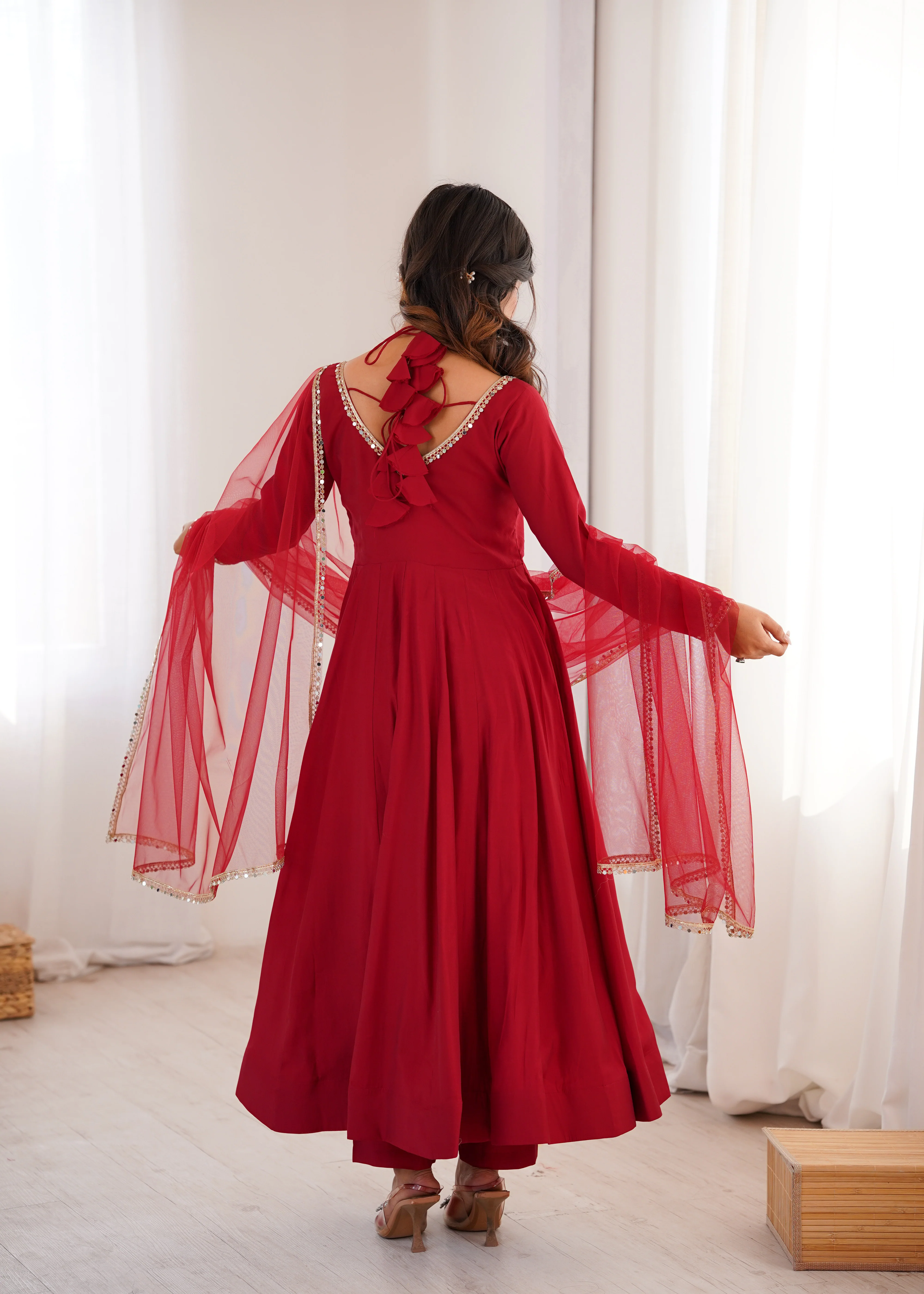 Royal Georgette Maroon Anarkali Gown with Dupatta - Image 6
