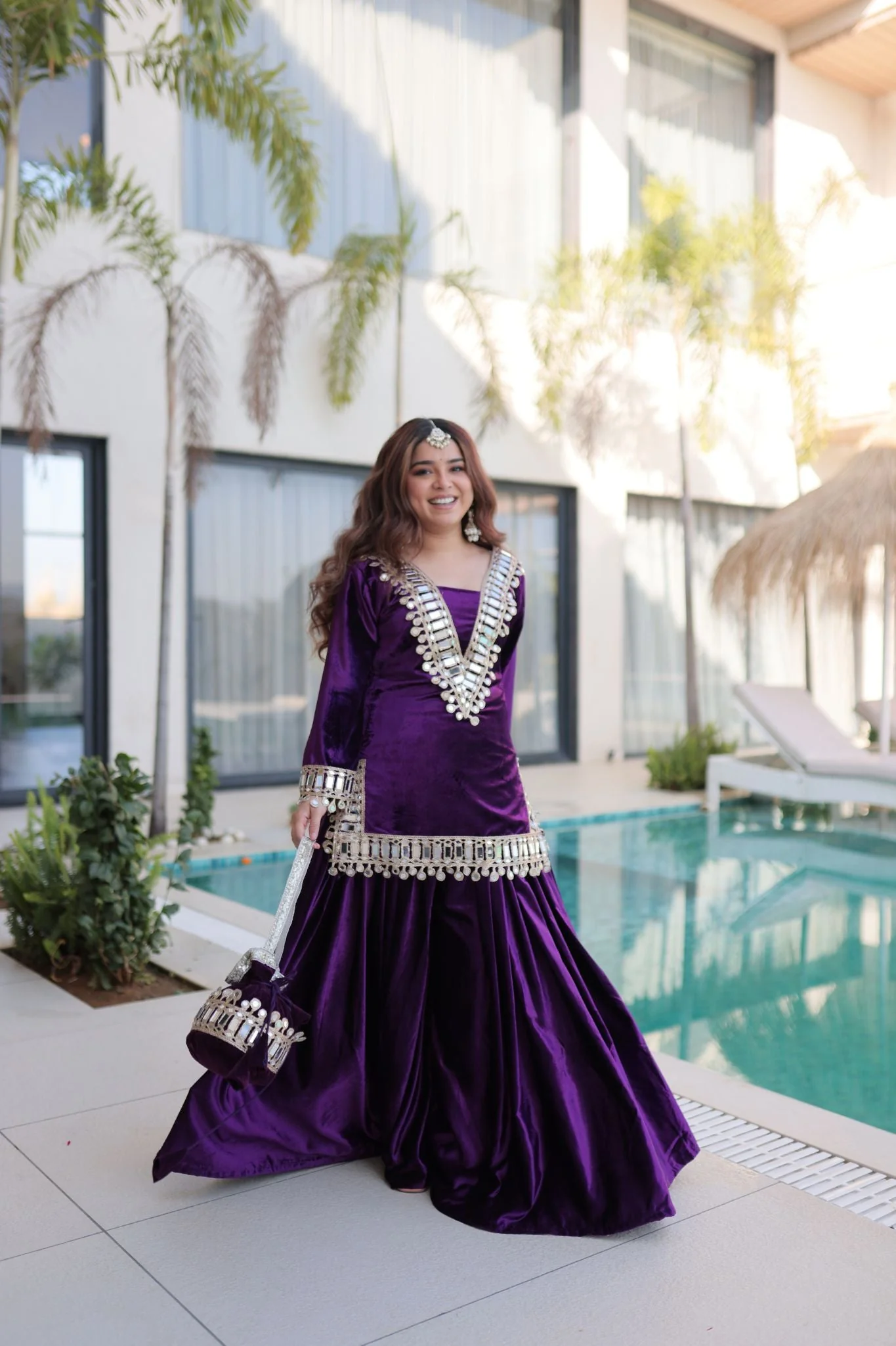 Royal Ice Velvet Zari And Mirror Embroidered Luxury Co Ord Set With Batwa - Image 17