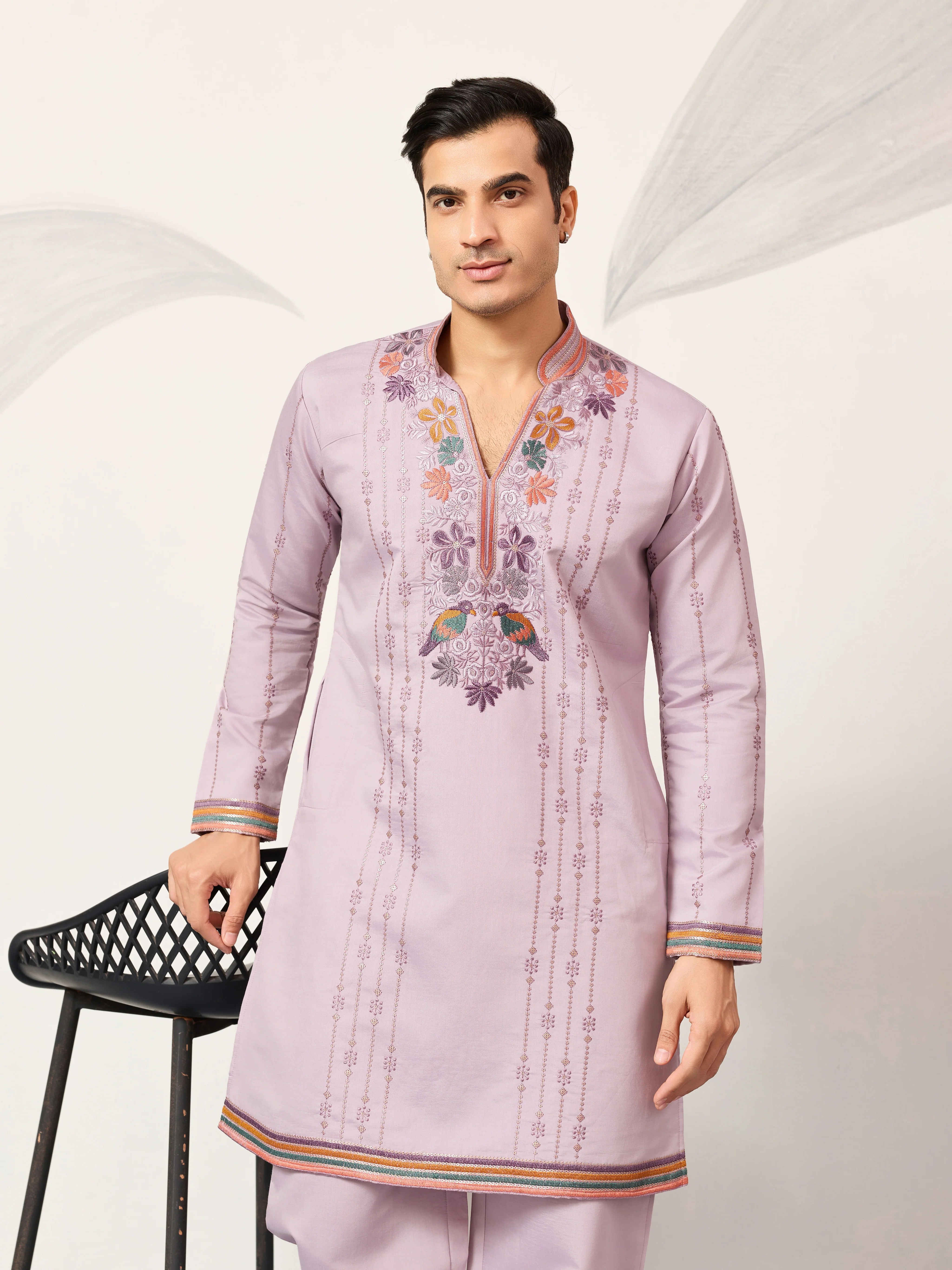 Royal Look Lavender V Neck Kurta Pant for Mens Wear - Image 2