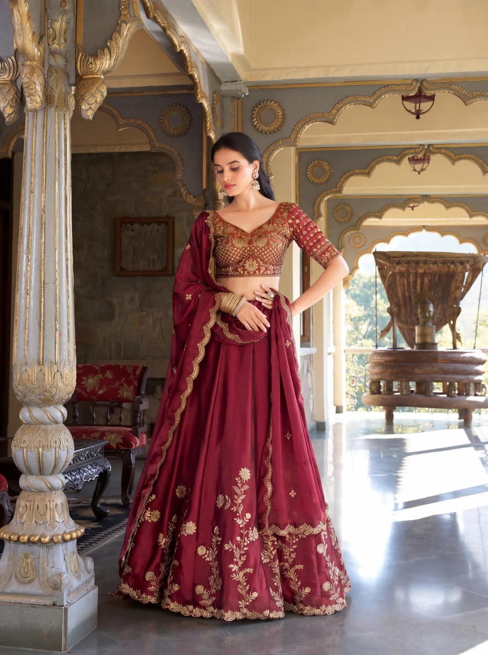 Royal Rangoli Silk Zari Dori Sequins Work Lehenga Choli Set with Designer Cutwork Dupatta - Image 3