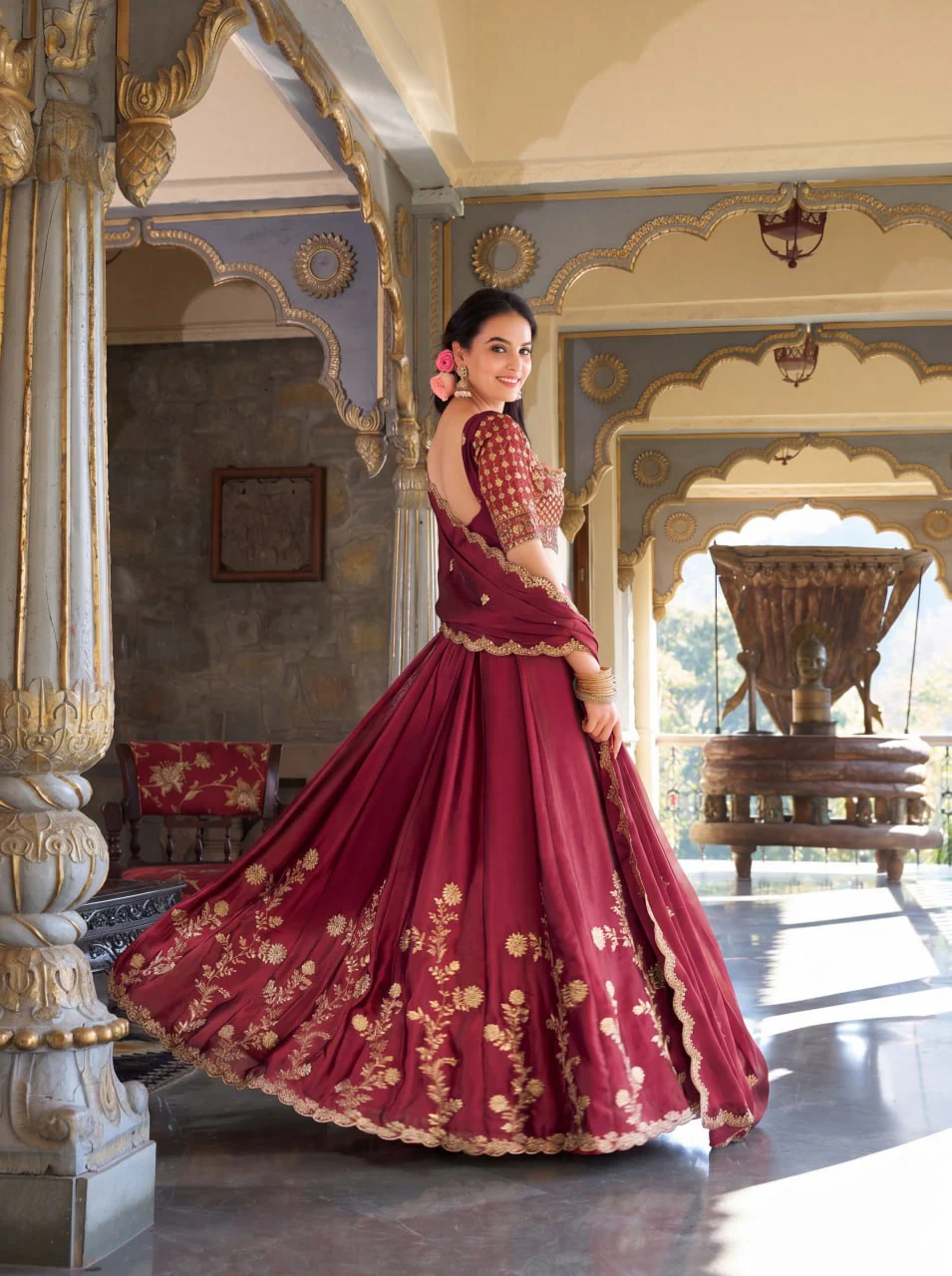 Royal Rangoli Silk Zari Dori Sequins Work Lehenga Choli Set with Designer Cutwork Dupatta - Image 4