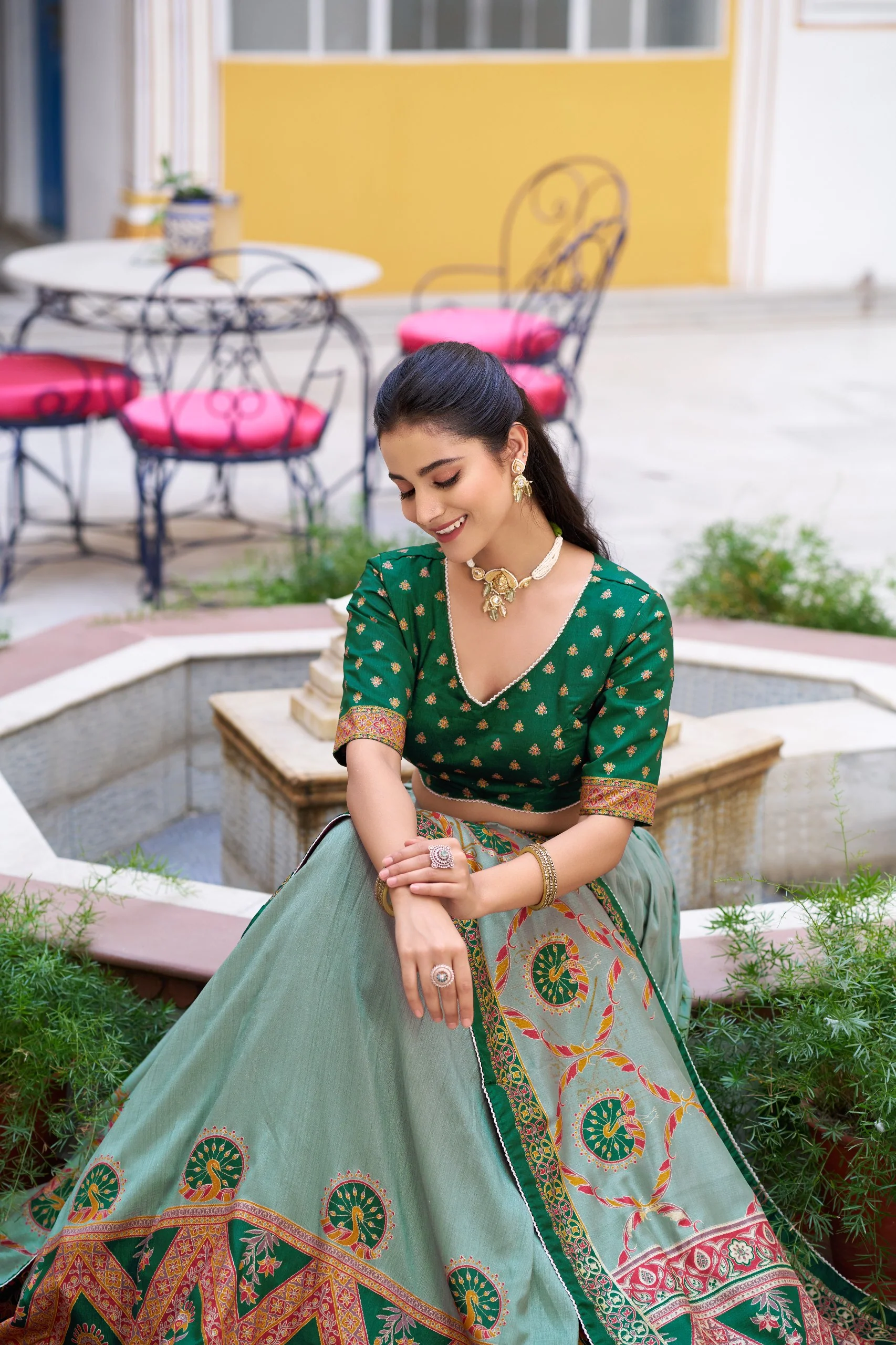 Royal Wedding Wear Tasar Silk Printed Lehenga Choli Set - Image 2