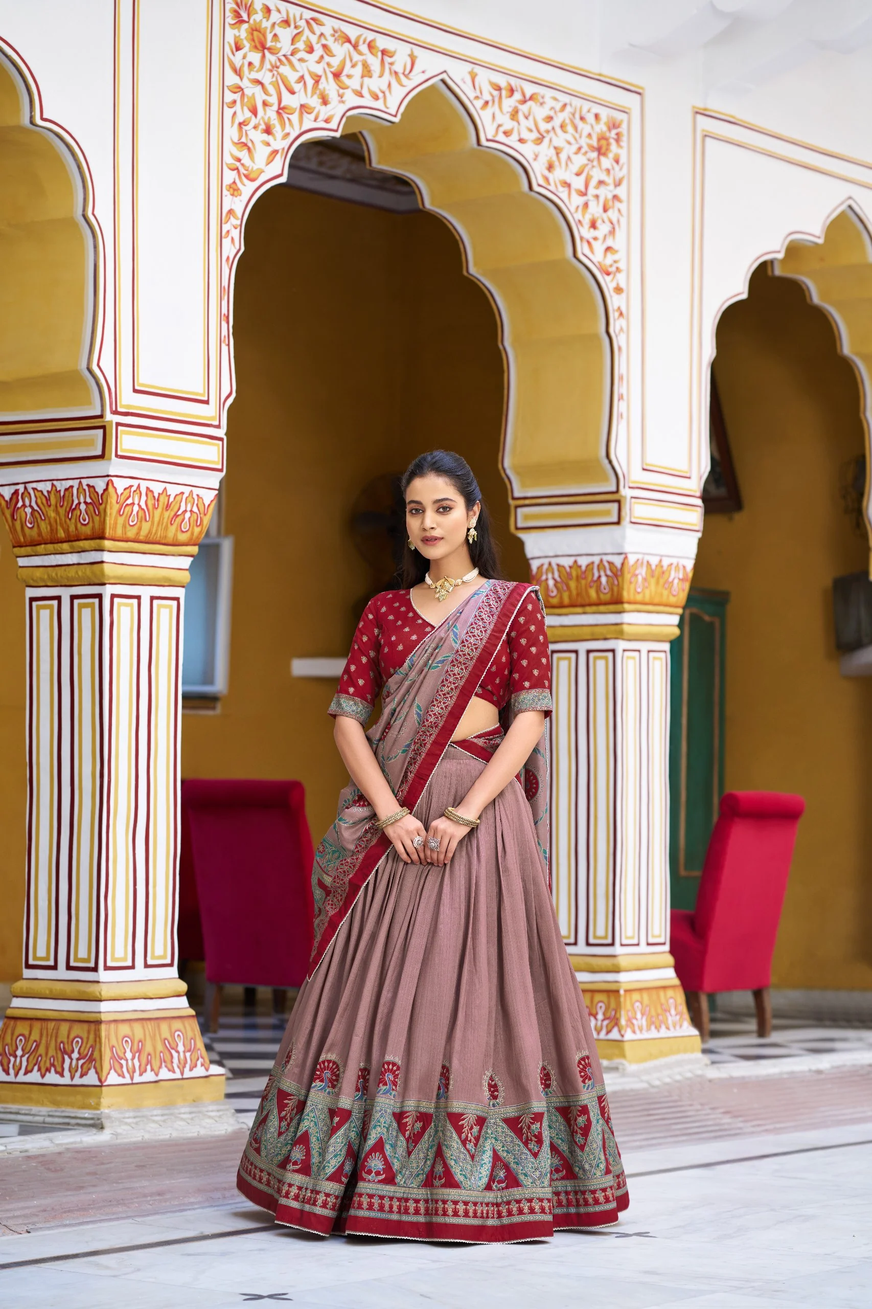 Royal Wedding Wear Tasar Silk Printed Lehenga Choli Set - Image 3