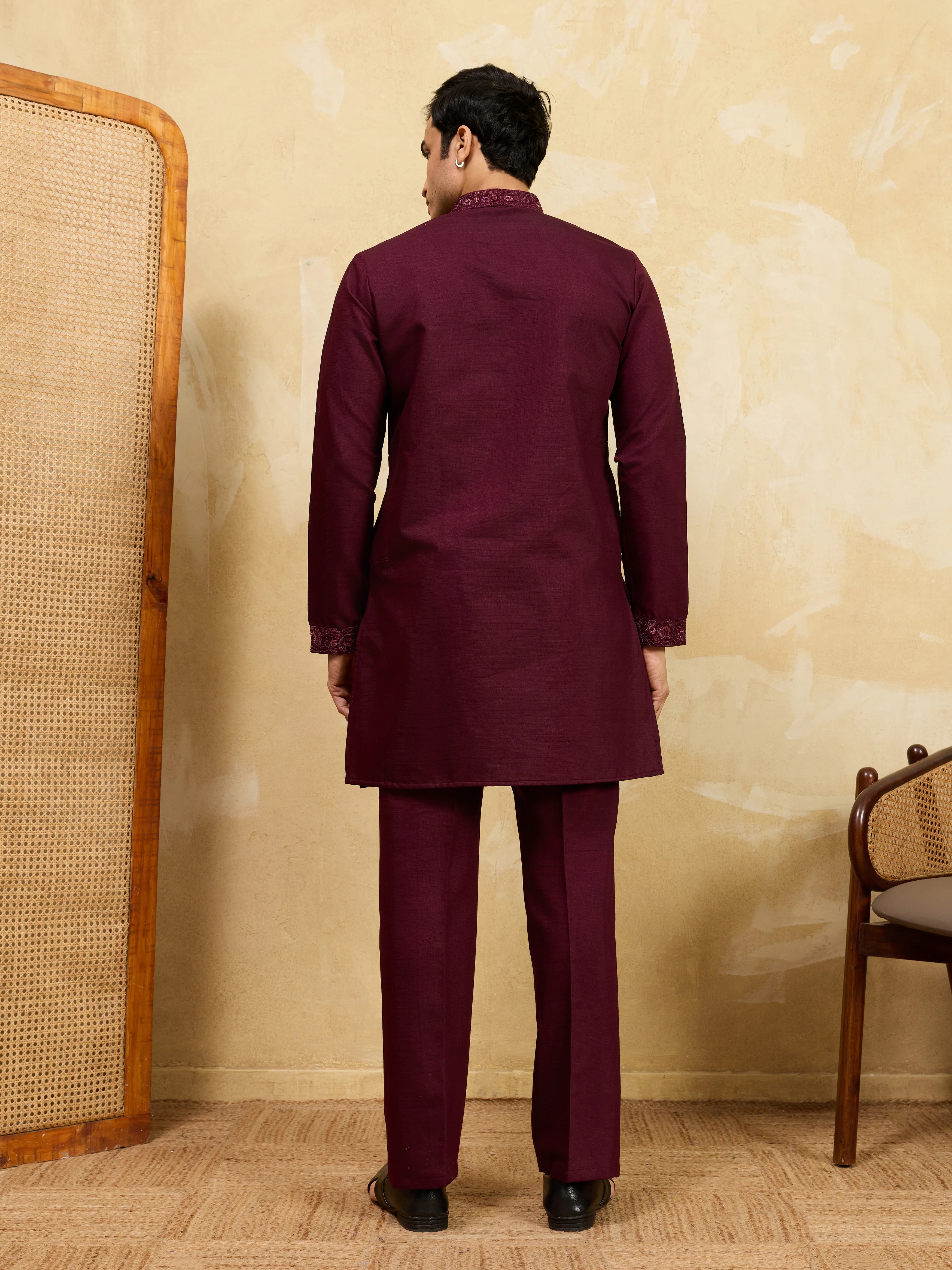 Royal Wine Viscose Silk Thread & Sequence Work Kurta & Dupatta Set - Image 7