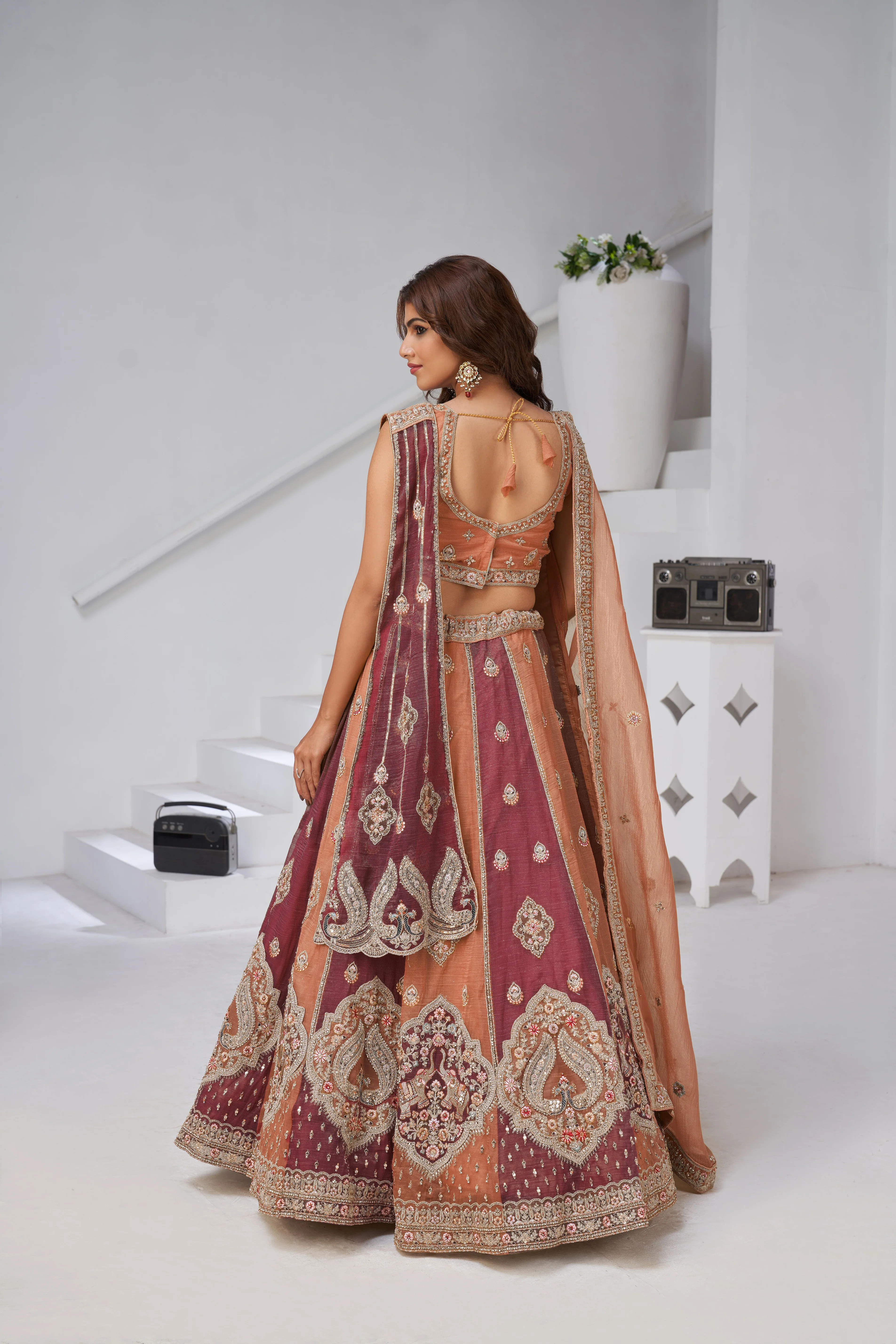 Rust Ethereal Harmony Double Layered Dupatta Bridal Lehenga - Image 4