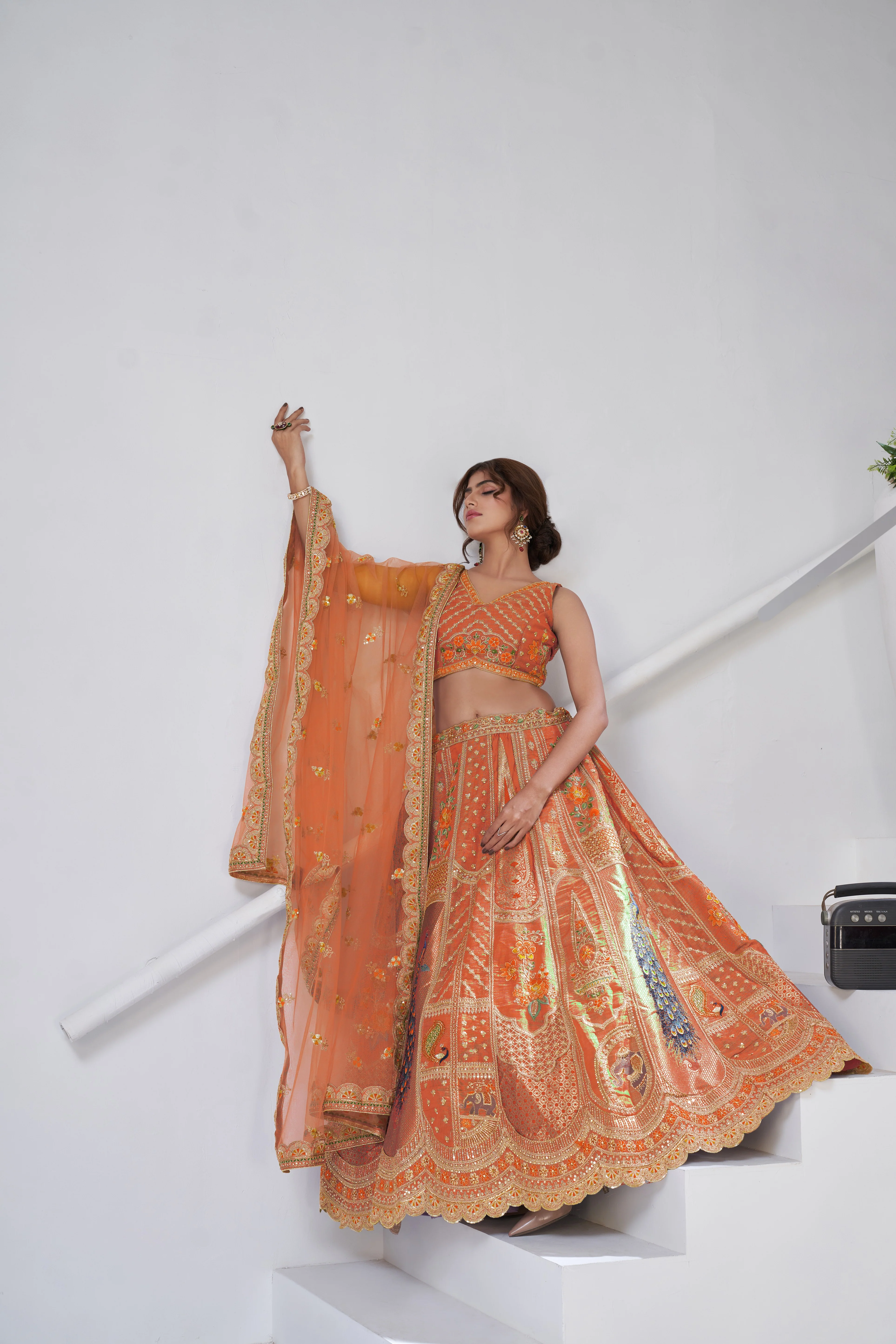 Rust Royal Radiance Raw Silk Bridal Lehenga Choli Set - Image 2