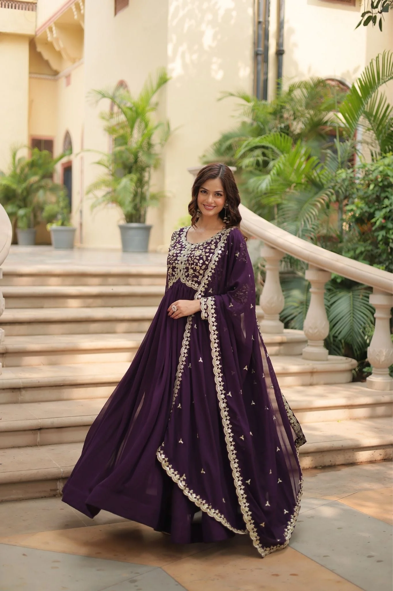 Sequins Multi Embroidered Work Anarkali Gown - Image 27