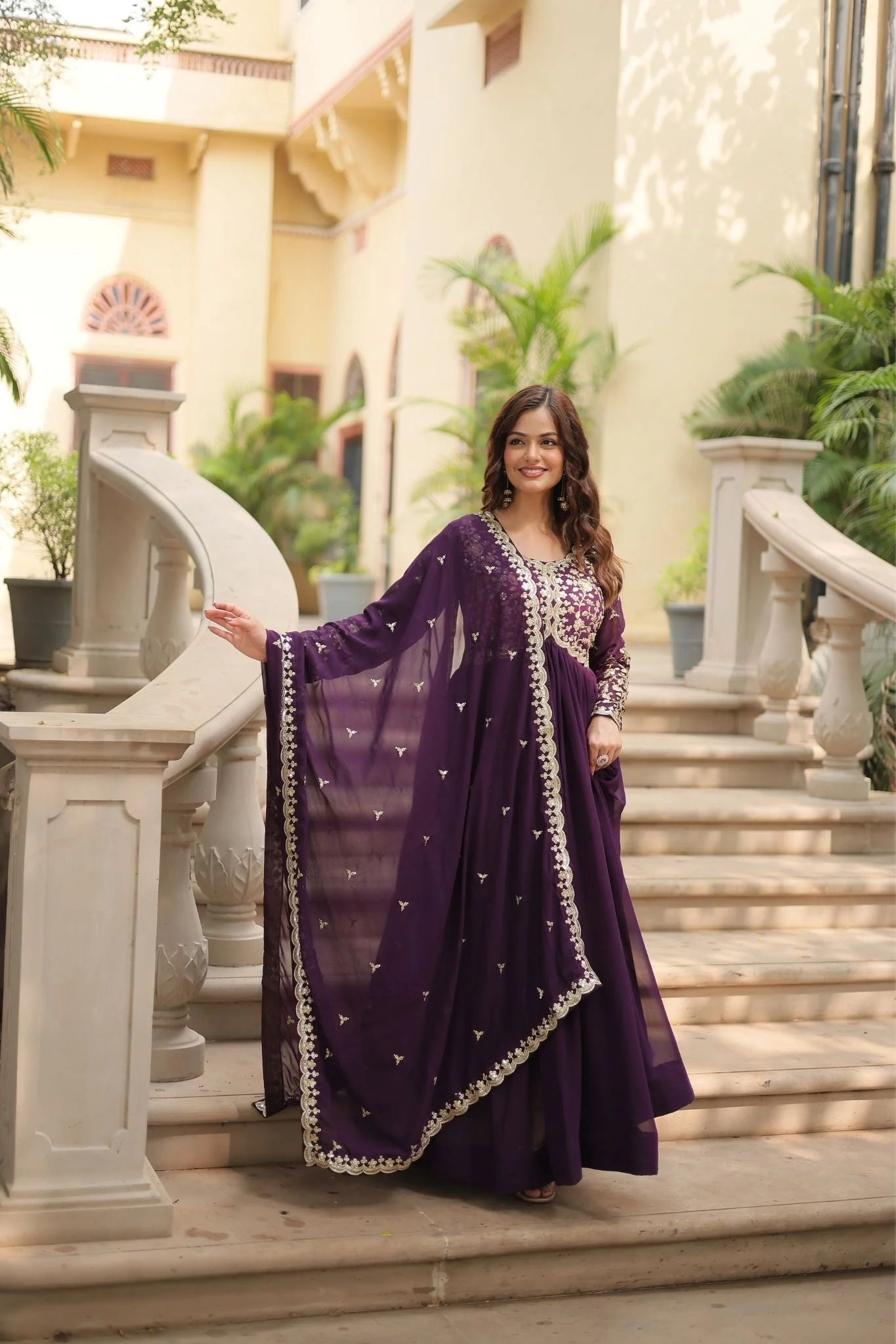 Sequins Multi Embroidered Work Anarkali Gown - Image 36