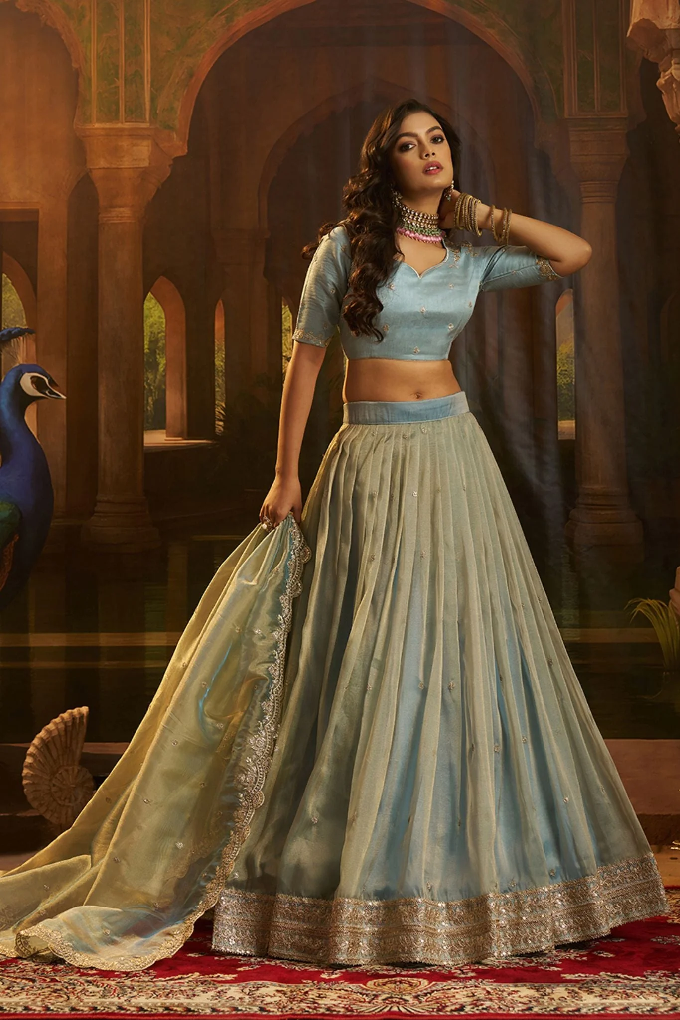 Sky Blue Premium Hiranya Silk Lehenga Set Featuring Art Silk Blouse And Detailed Embroidered Dupatta - Image 2
