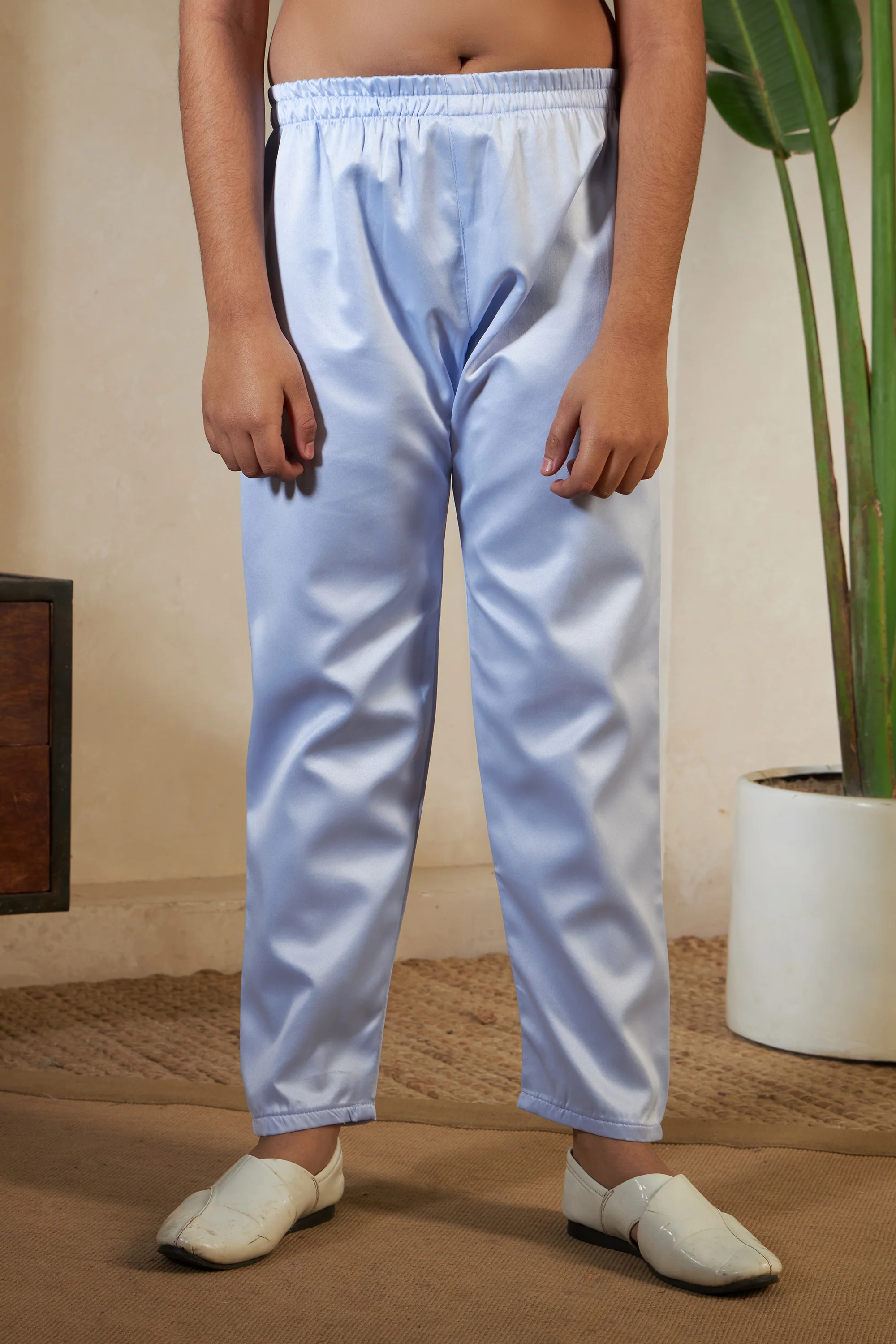 Sky Malai Satin Silk Embroidered Kurta with Jacket Set for Boys - Image 9