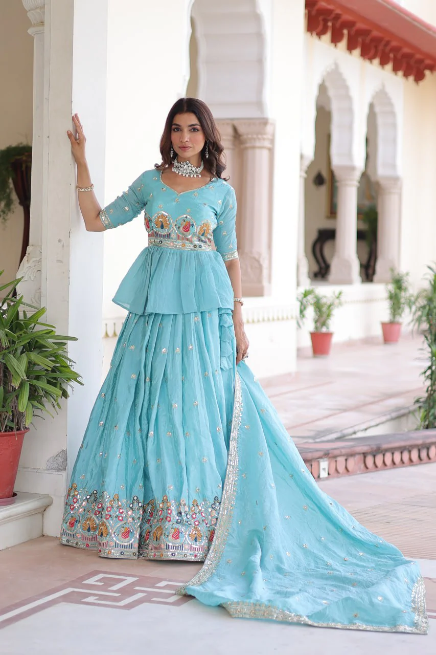 Sky Premium Sequins Embroidered Readymade Lehenga Choli With Dupatta - Image 3