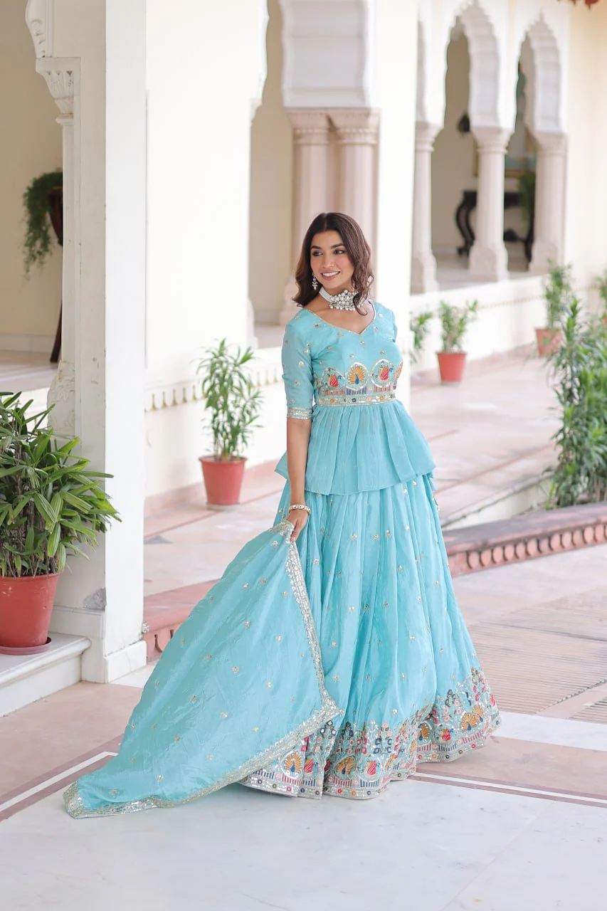 Sky Premium Sequins Embroidered Readymade Lehenga Choli With Dupatta - Image 4
