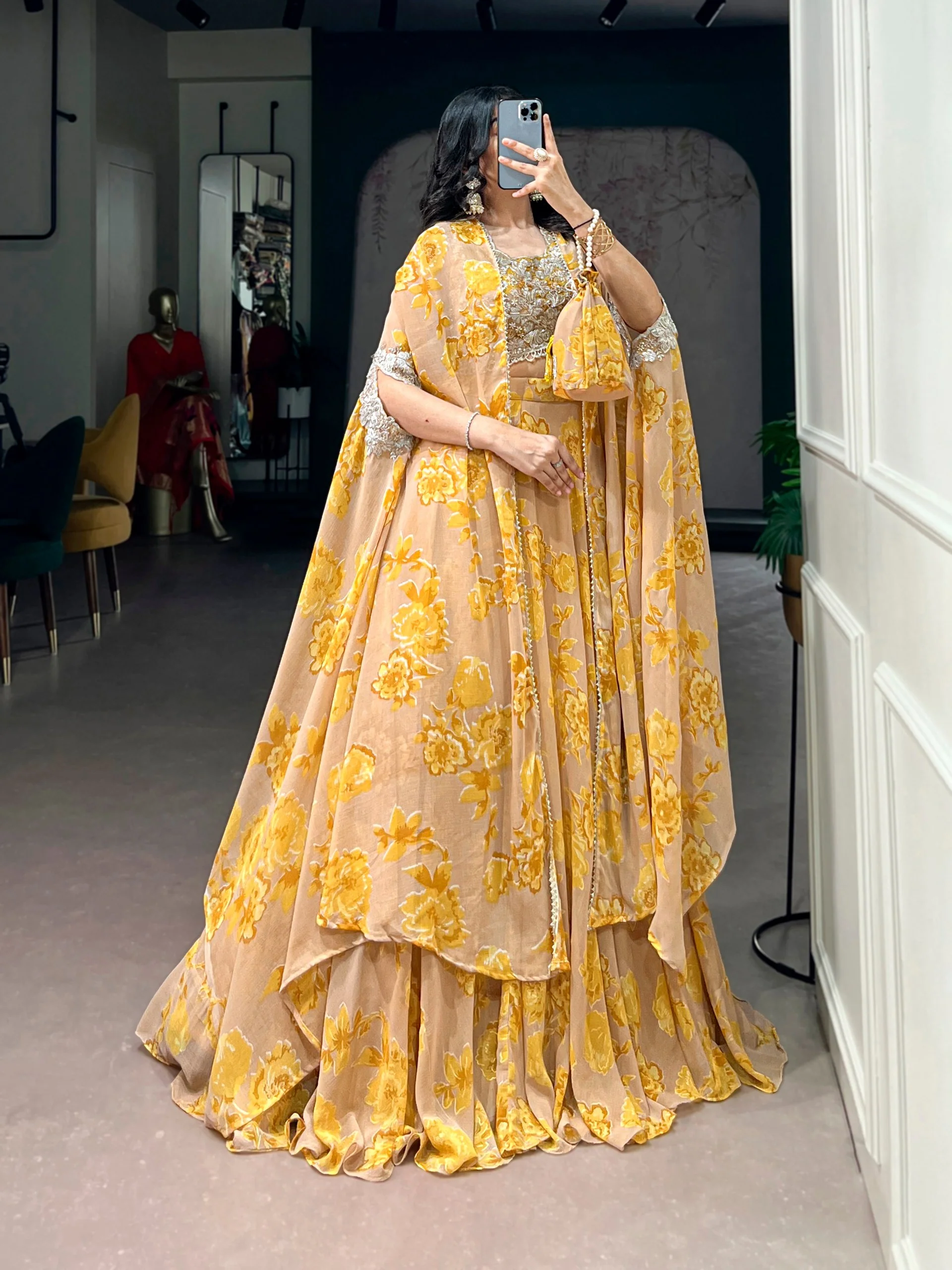 Soft Pastel Georgette Heavy Embroidery Lehenga Set With Batwa - Image 5
