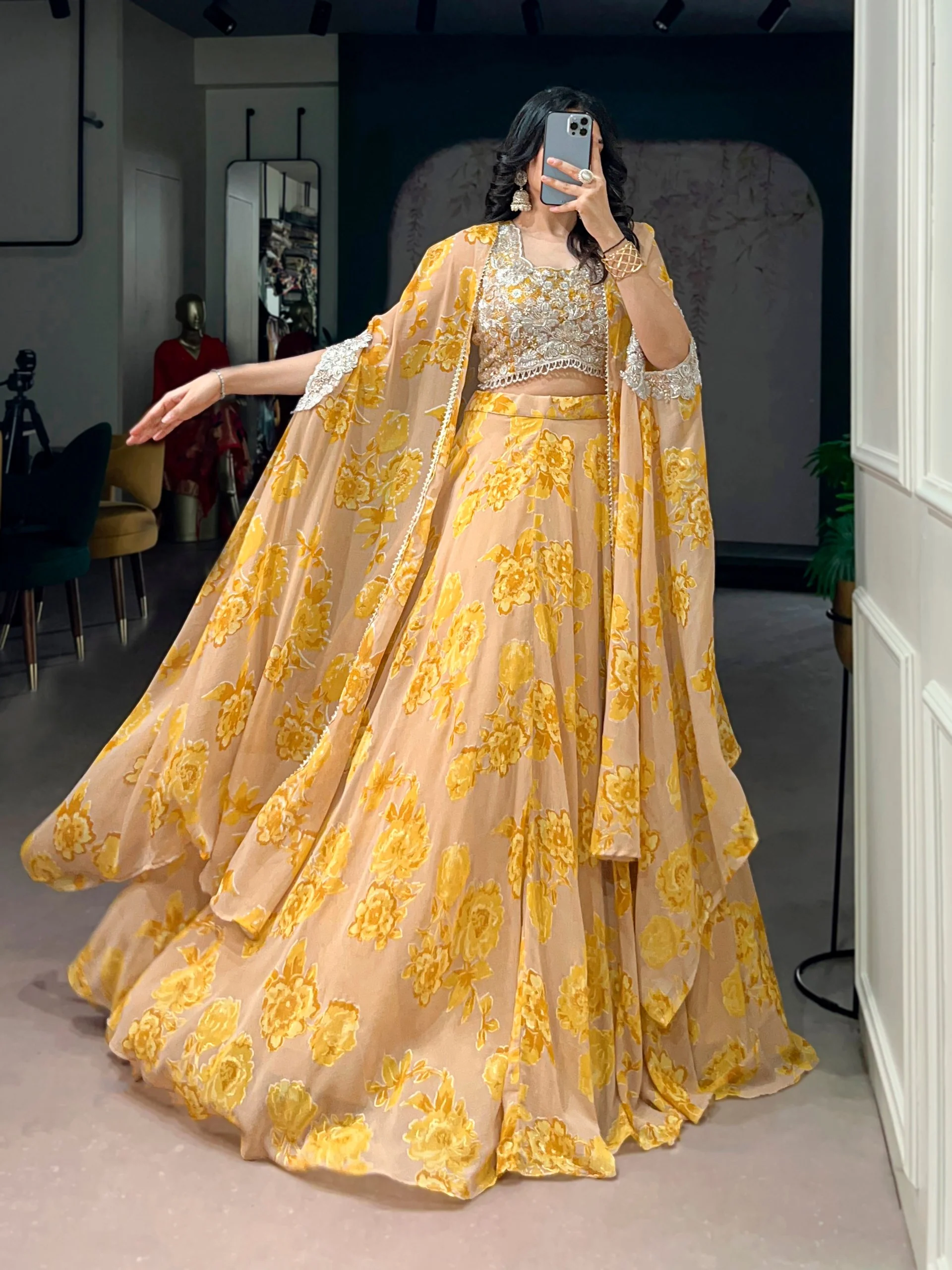 Soft Pastel Georgette Heavy Embroidery Lehenga Set With Batwa - Image 6