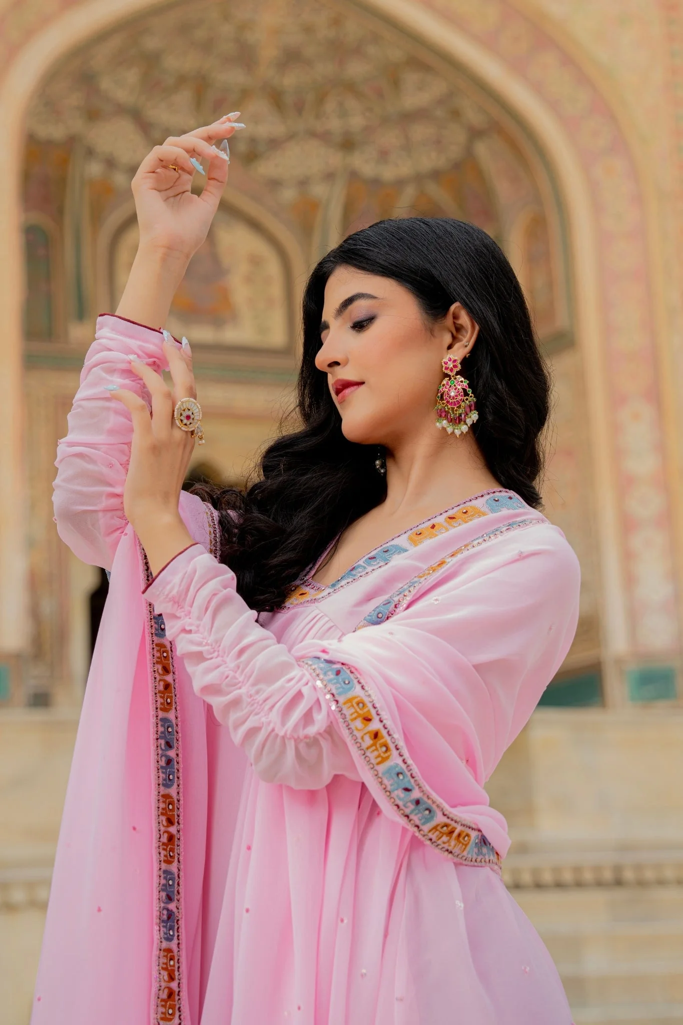 Soft Pink Embroidered Georgette Anarkali Gown - Image 7
