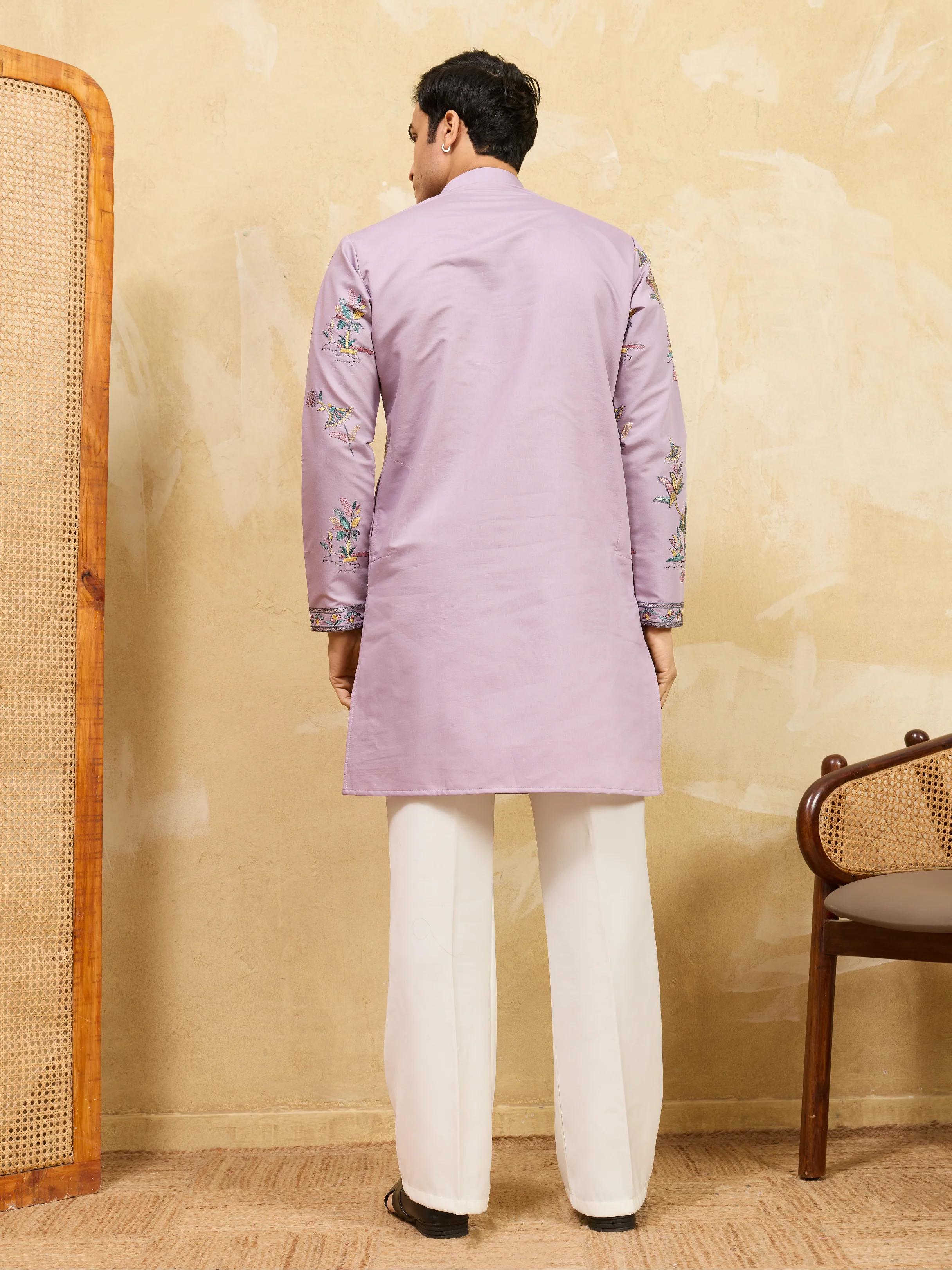 Sophisticated Lavender Viscose Silk Ethnic Kurta Set - Image 7
