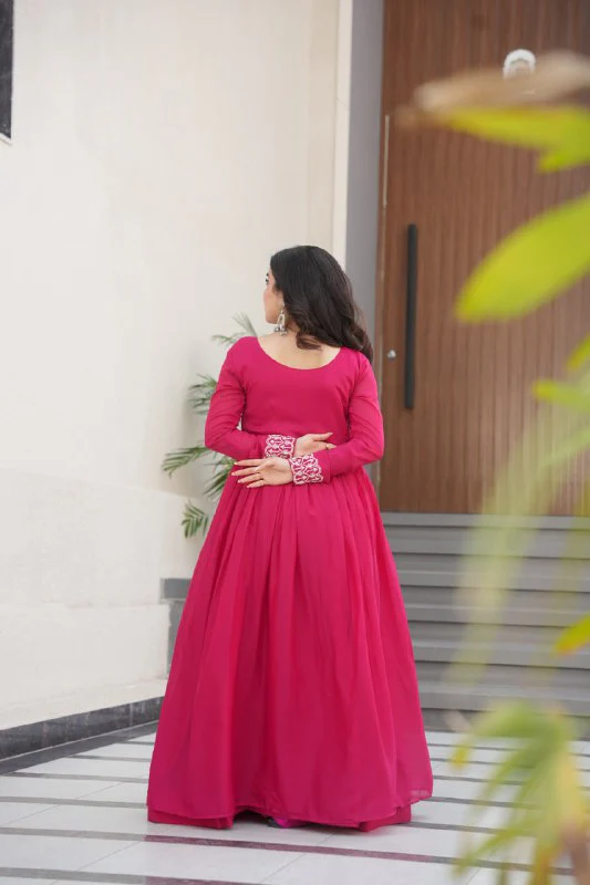 Star Georgette with Embroidery Beads Sequins Work Gown with Dupatta Set - Image 12