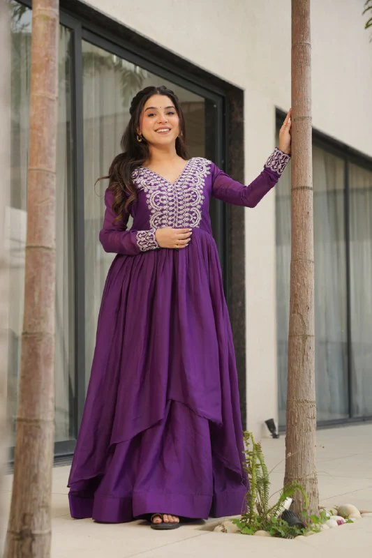 Star Georgette with Embroidery Beads Sequins Work Gown with Dupatta Set - Image 3